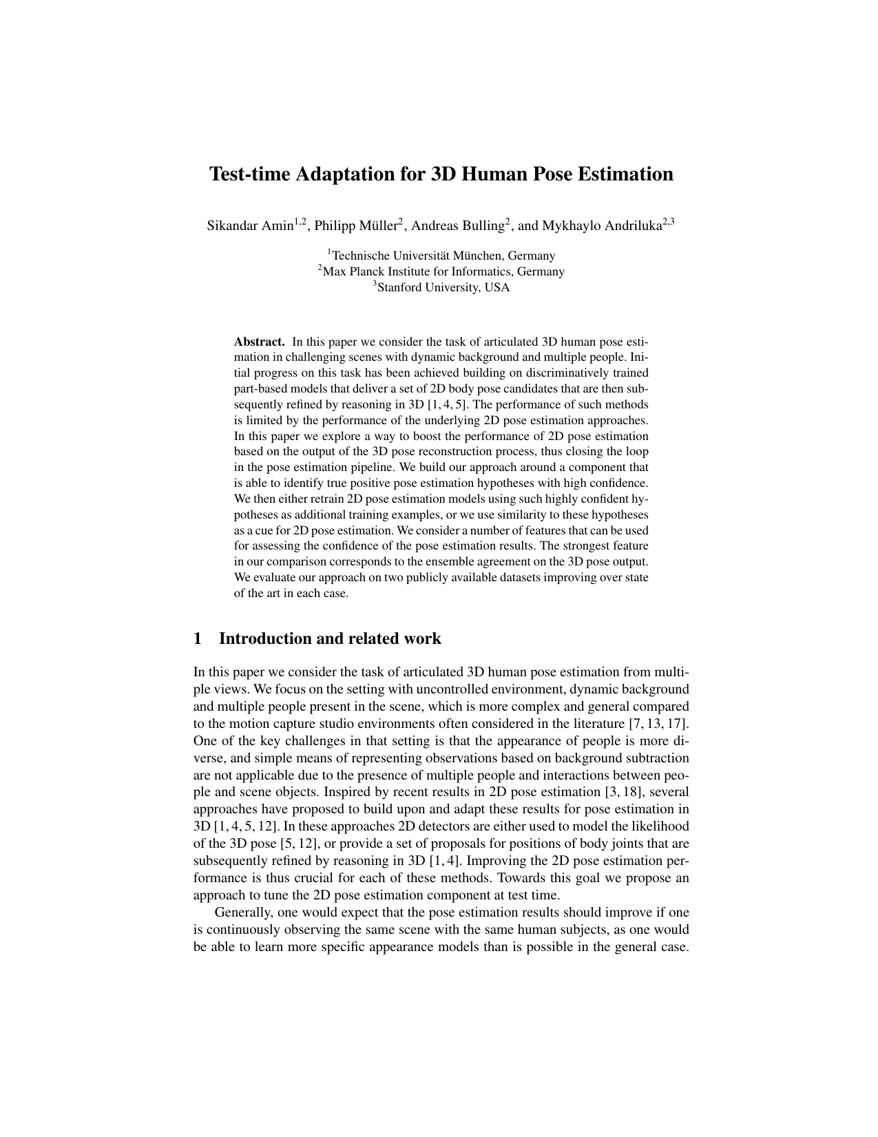 Test-time Adaptation for 3D Human Pose Estimation