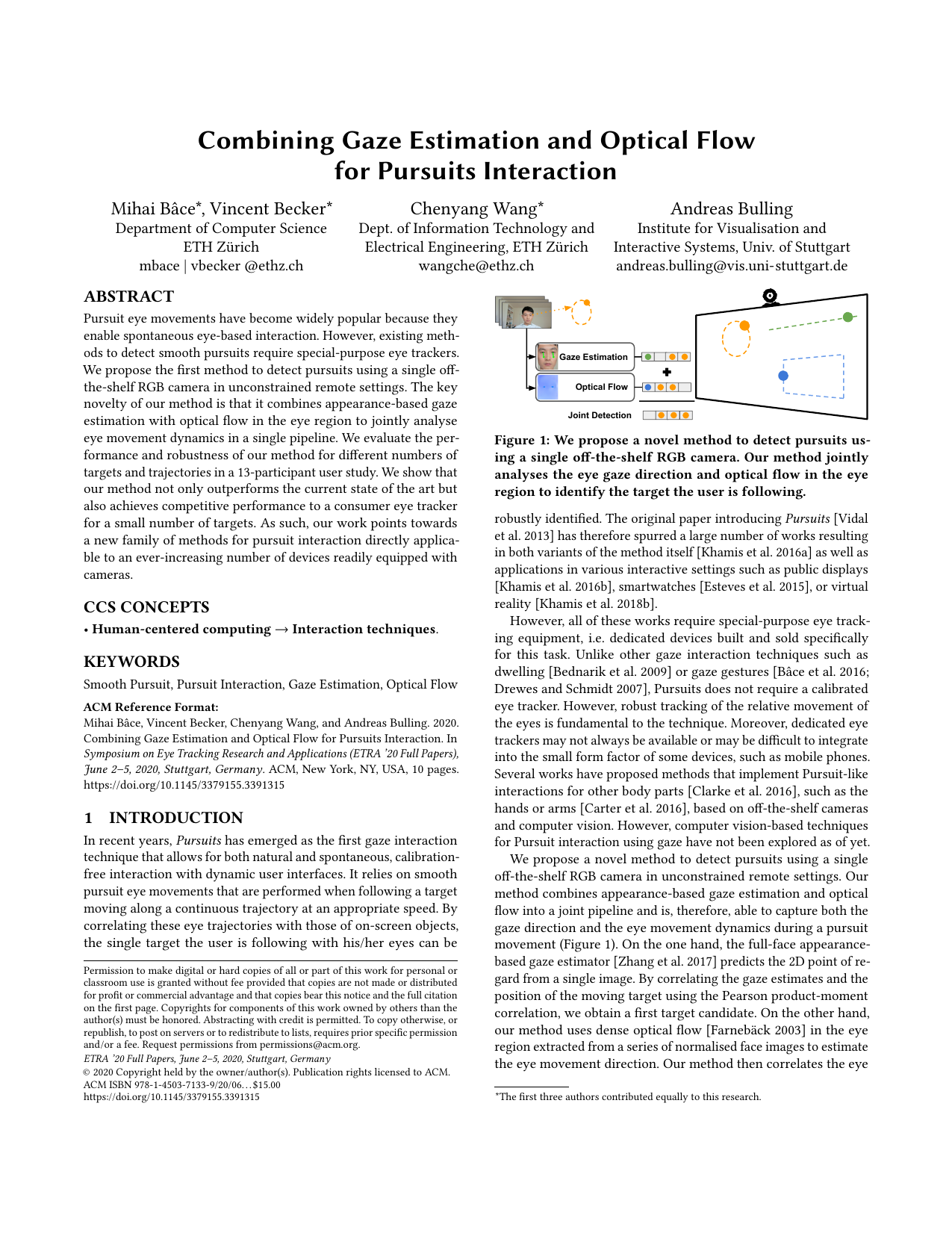 Combining Gaze Estimation and Optical Flow for Pursuits Interaction