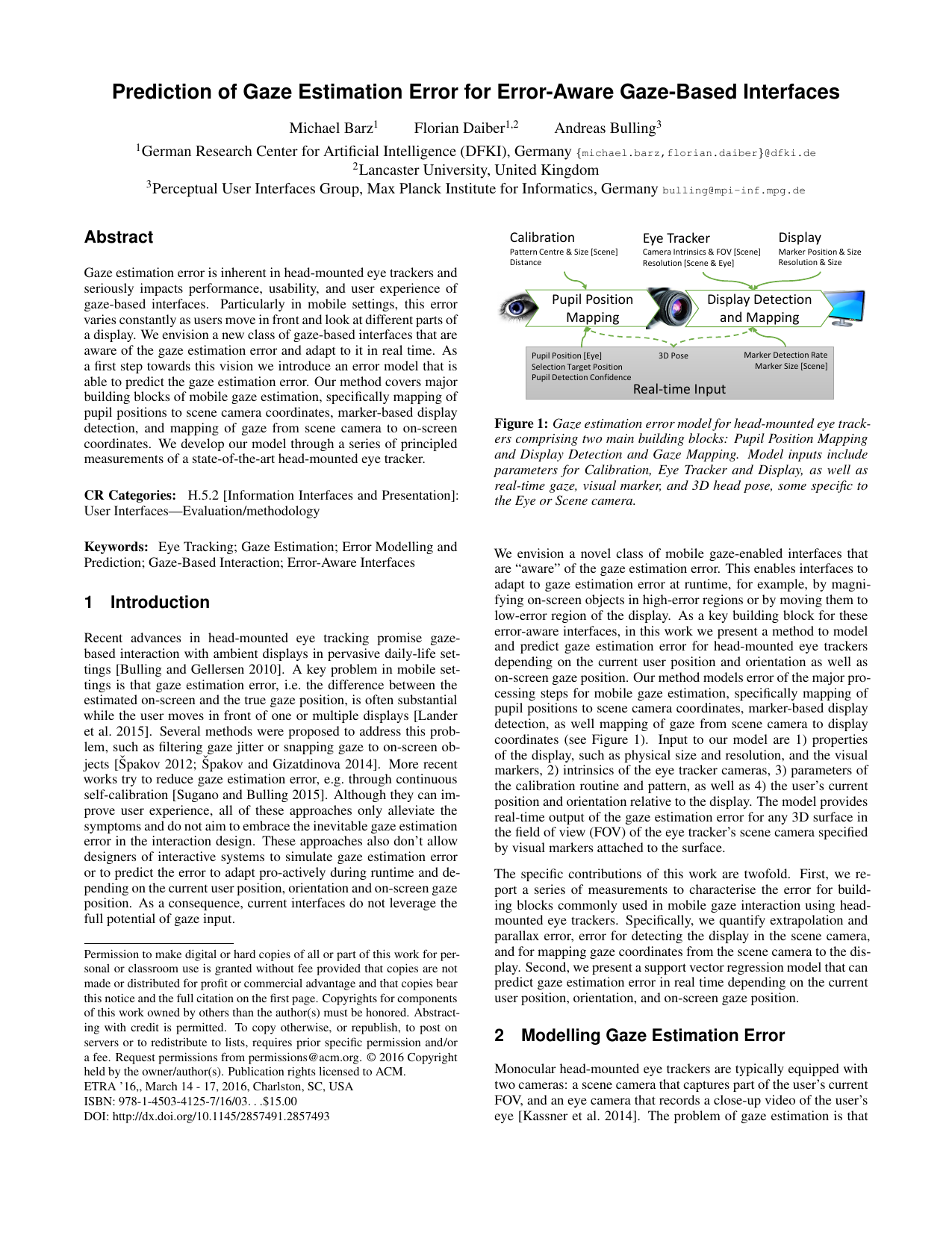 Prediction of Gaze Estimation Error for Error-Aware Gaze-Based Interfaces