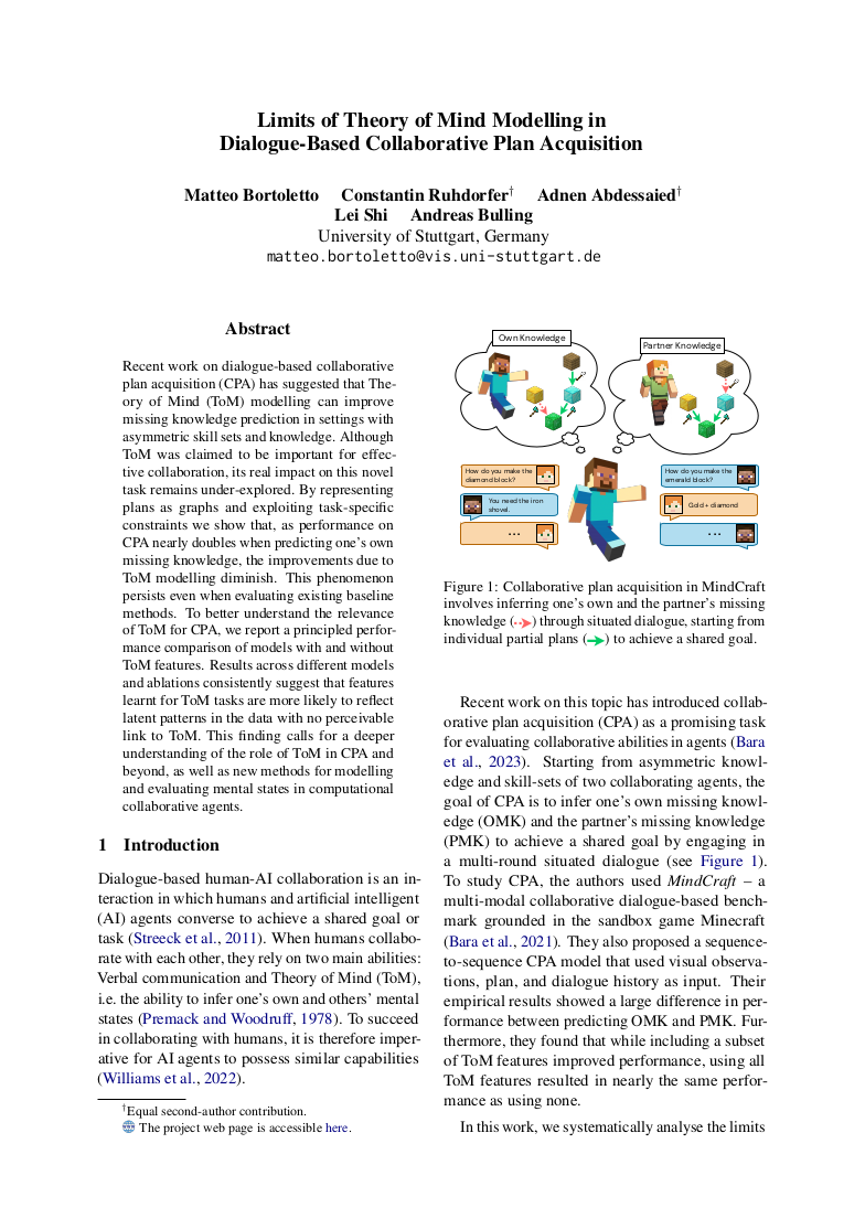 Limits of Theory of Mind Modelling in Dialogue-Based Collaborative Plan Acquisition