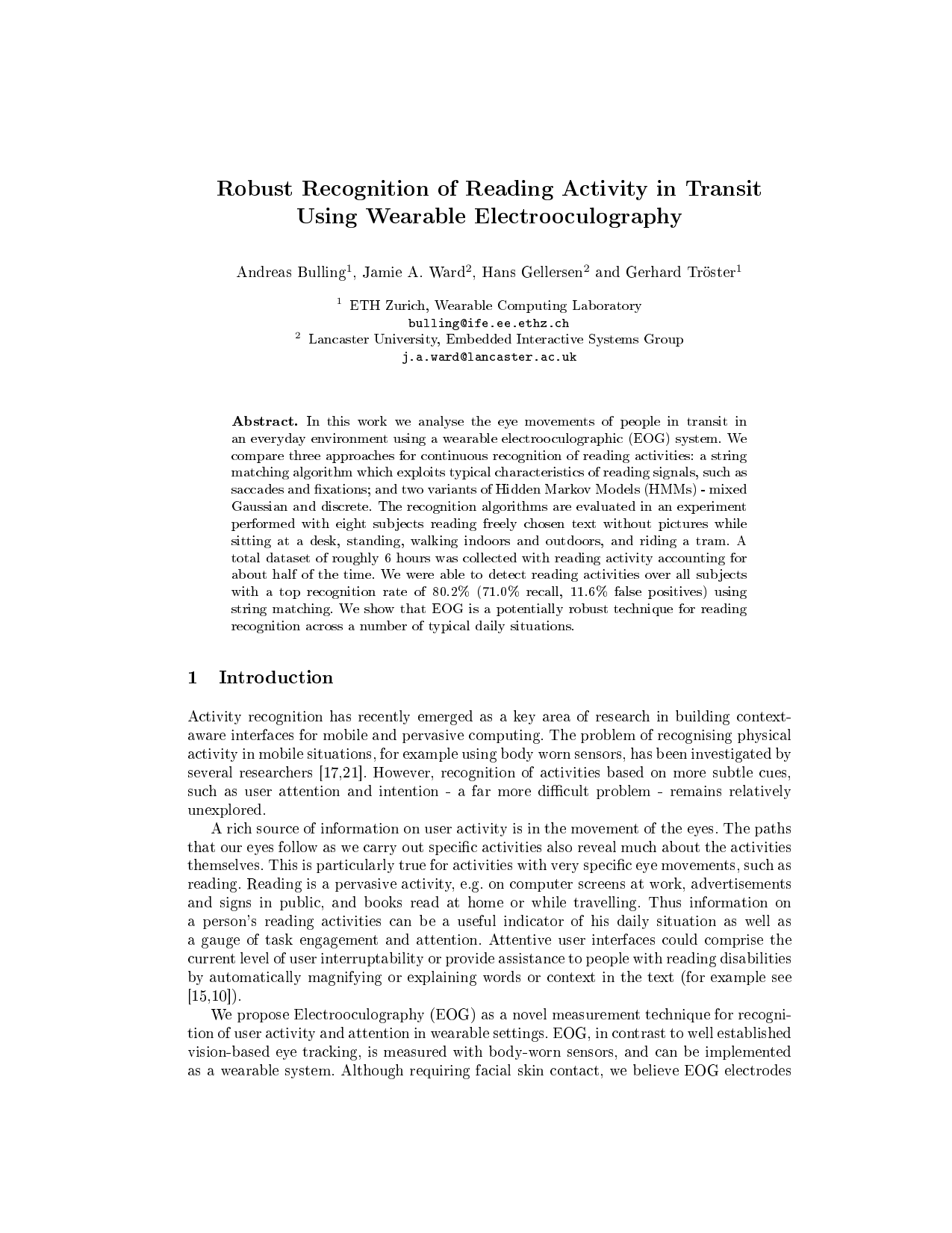 Robust Recognition of Reading Activity in Transit Using Wearable Electrooculography