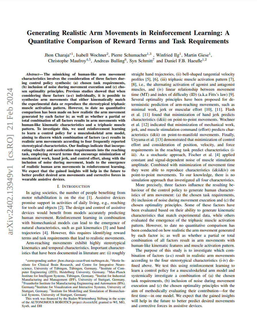 Generating Realistic Arm Movements in Reinforcement Learning: A Quantitative Comparison of Reward Terms and Task Requirements