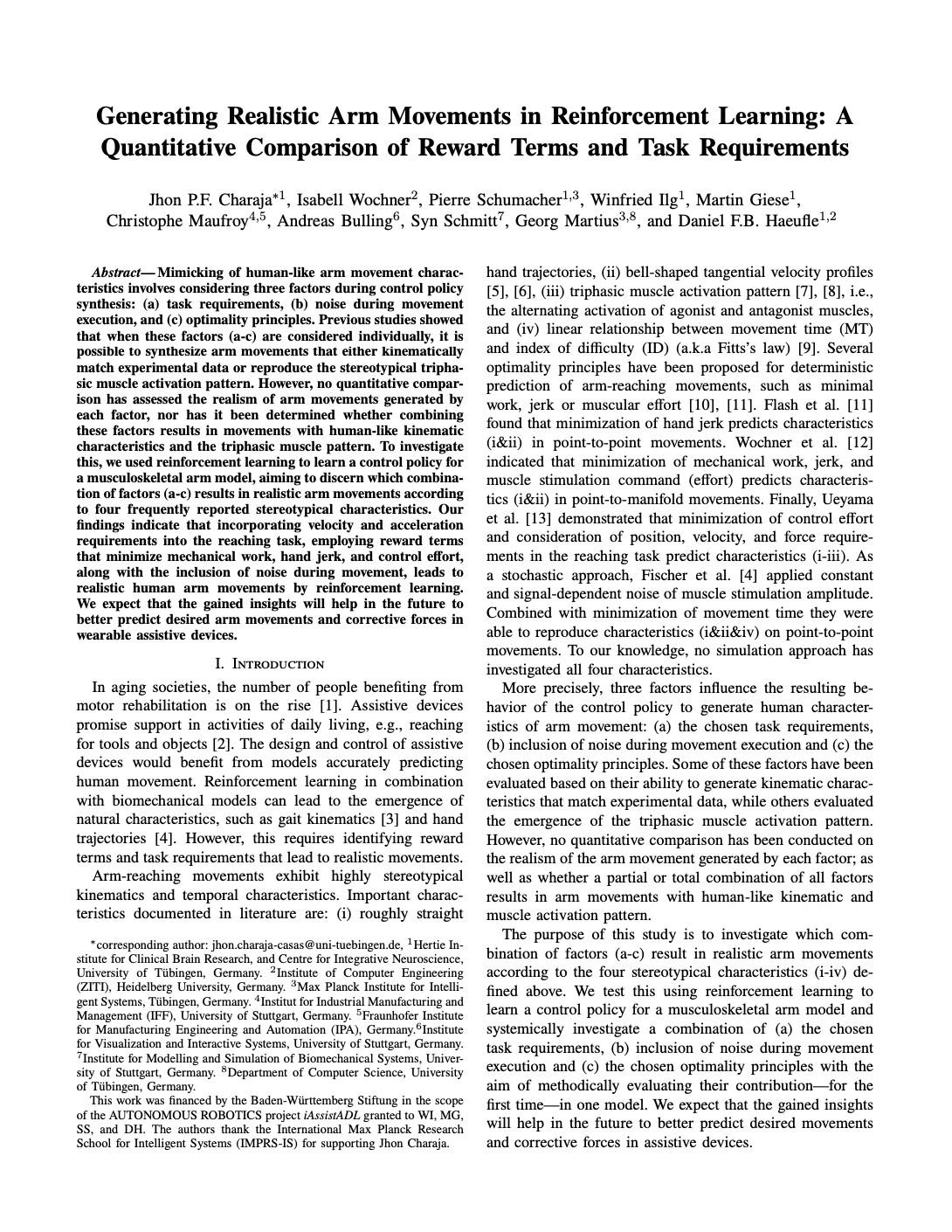 Generating Realistic Arm Movements in Reinforcement Learning: A Quantitative Comparison of Reward Terms and Task Requirements