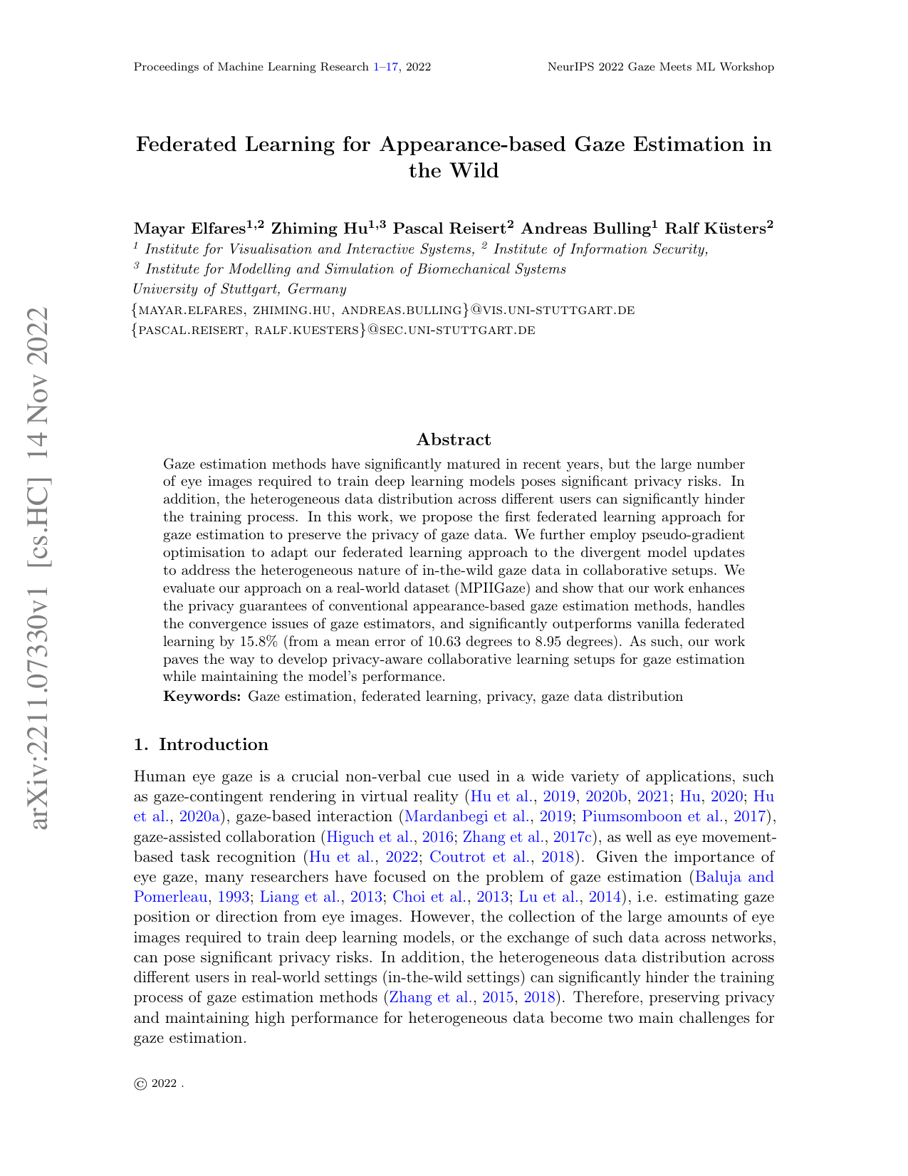 Federated Learning for Appearance-based Gaze Estimation in the Wild