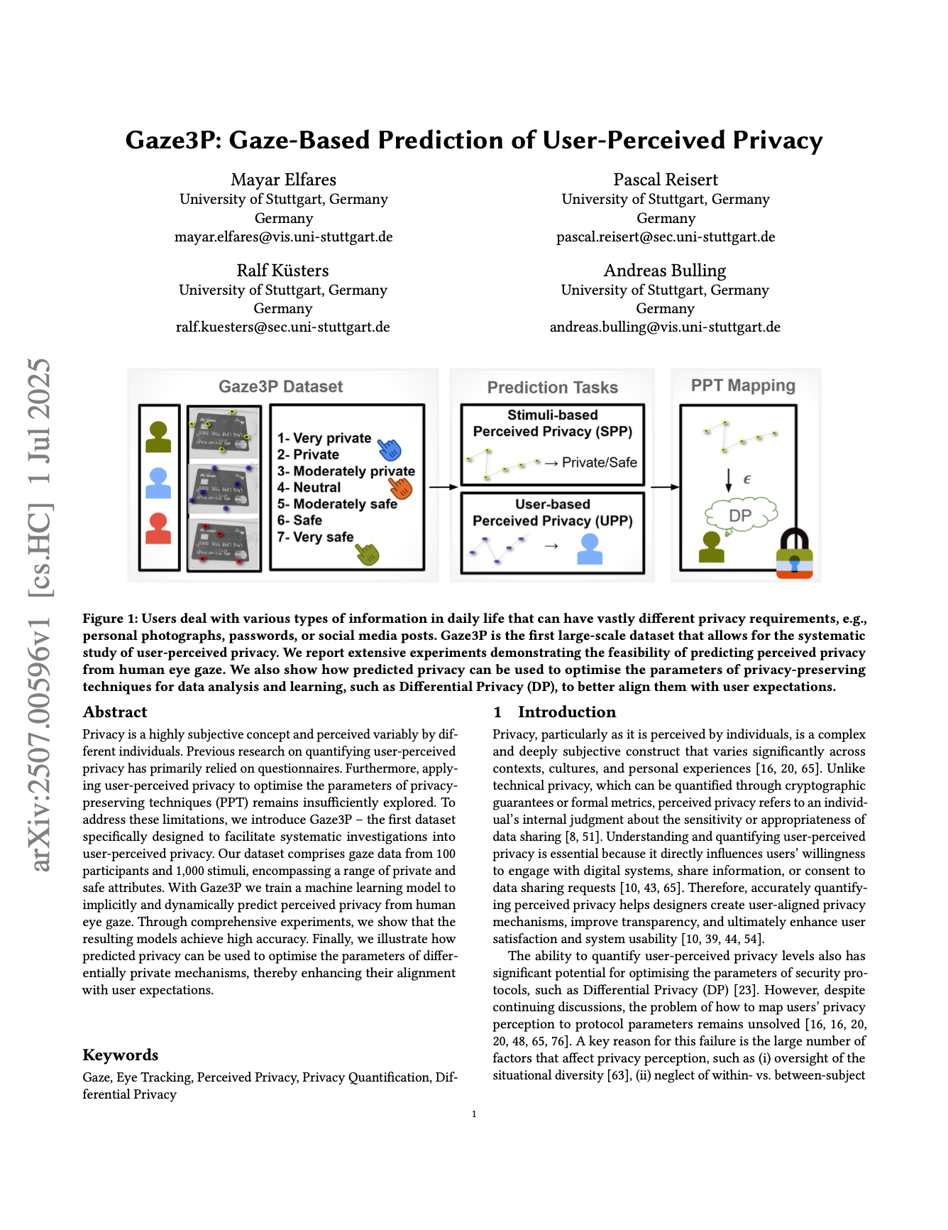 Gaze3P: Gaze-Based Prediction of User-Perceived Privacy