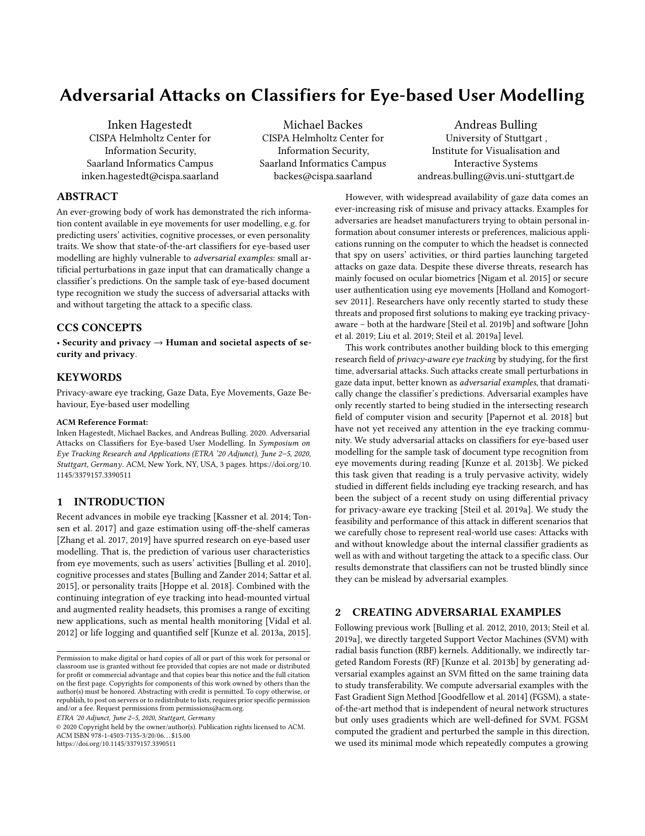 Adversarial Attacks on Classifiers for Eye-based User Modelling