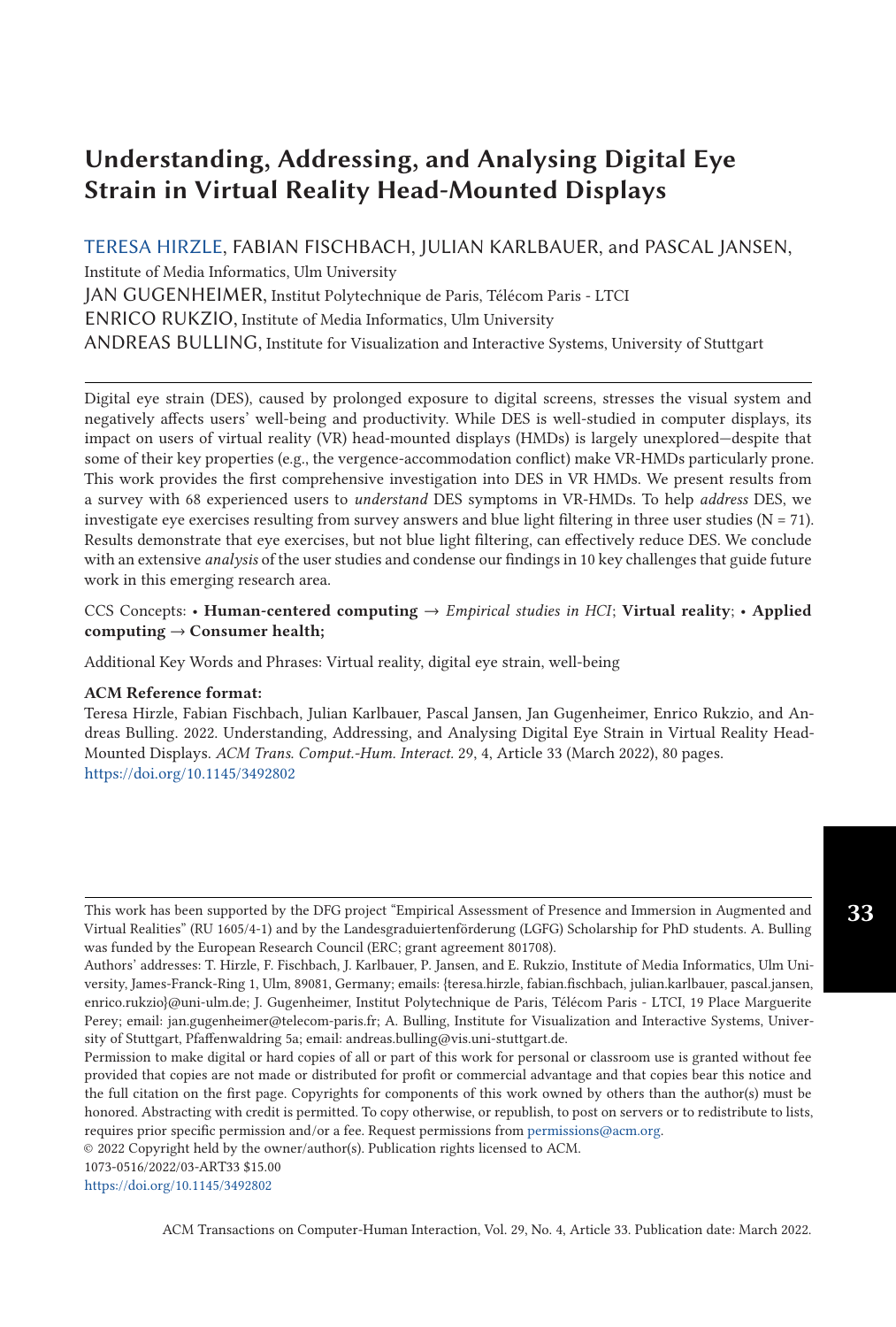 Understanding, Addressing, and Analysing Digital Eye Strain in Virtual Reality Head-Mounted Displays