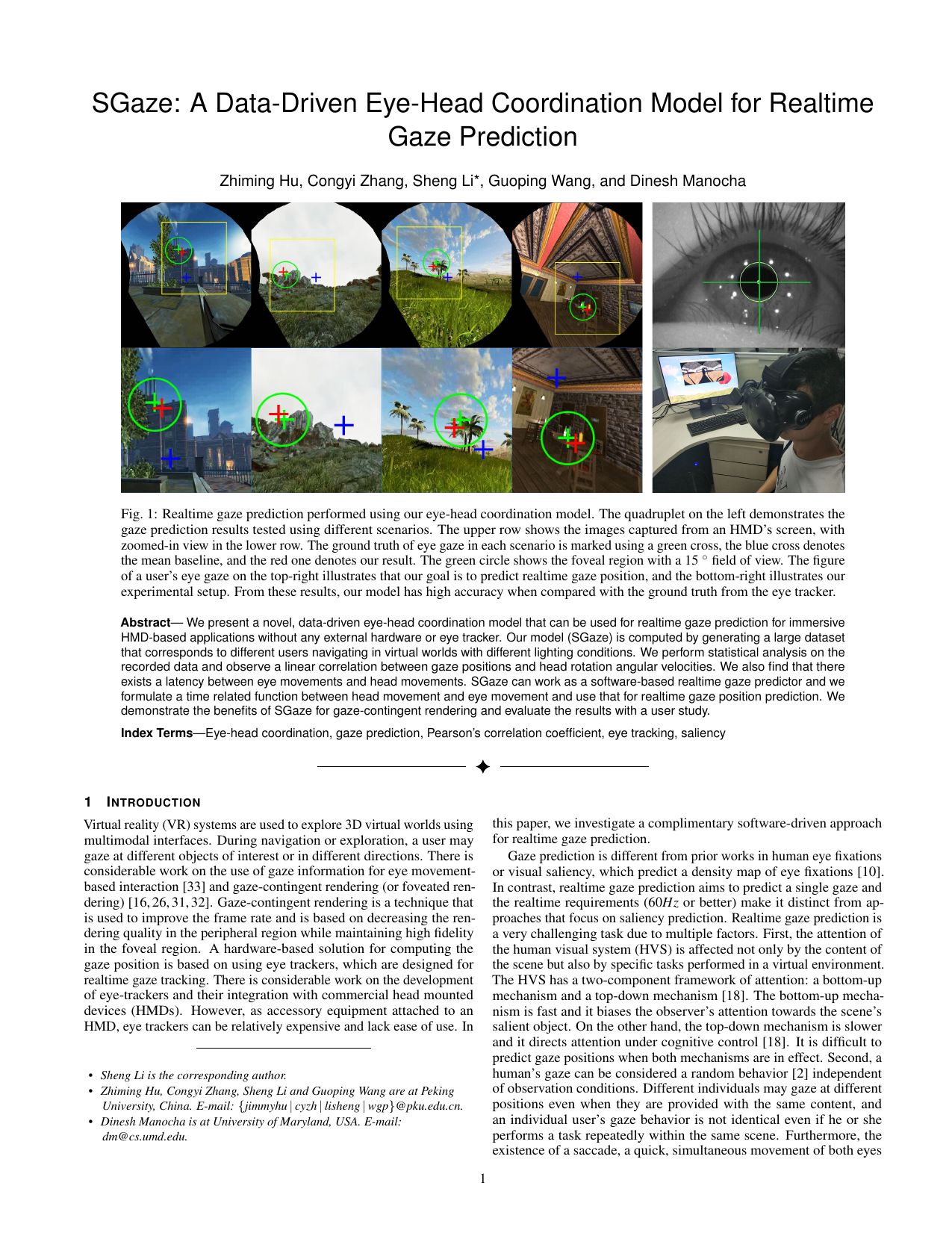 SGaze: A Data-Driven Eye-Head Coordination Model for Realtime Gaze Prediction