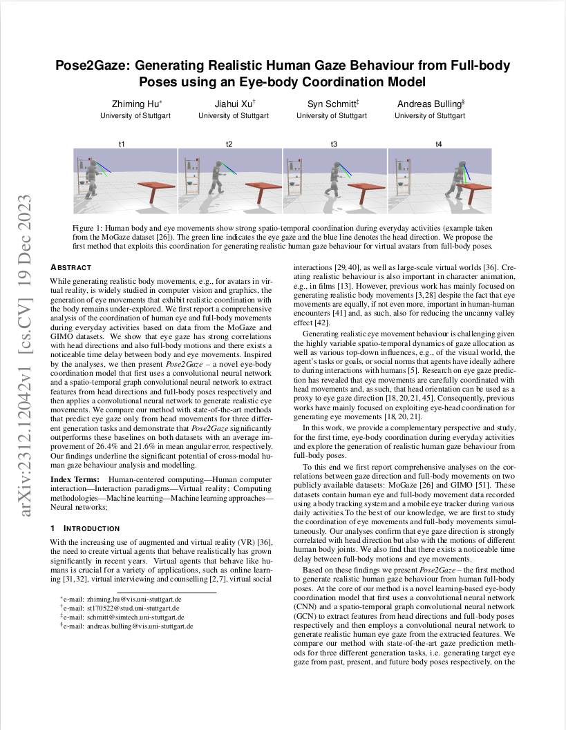 Pose2Gaze: Generating Realistic Human Gaze Behaviour from Full-body Poses using an Eye-body Coordination Model