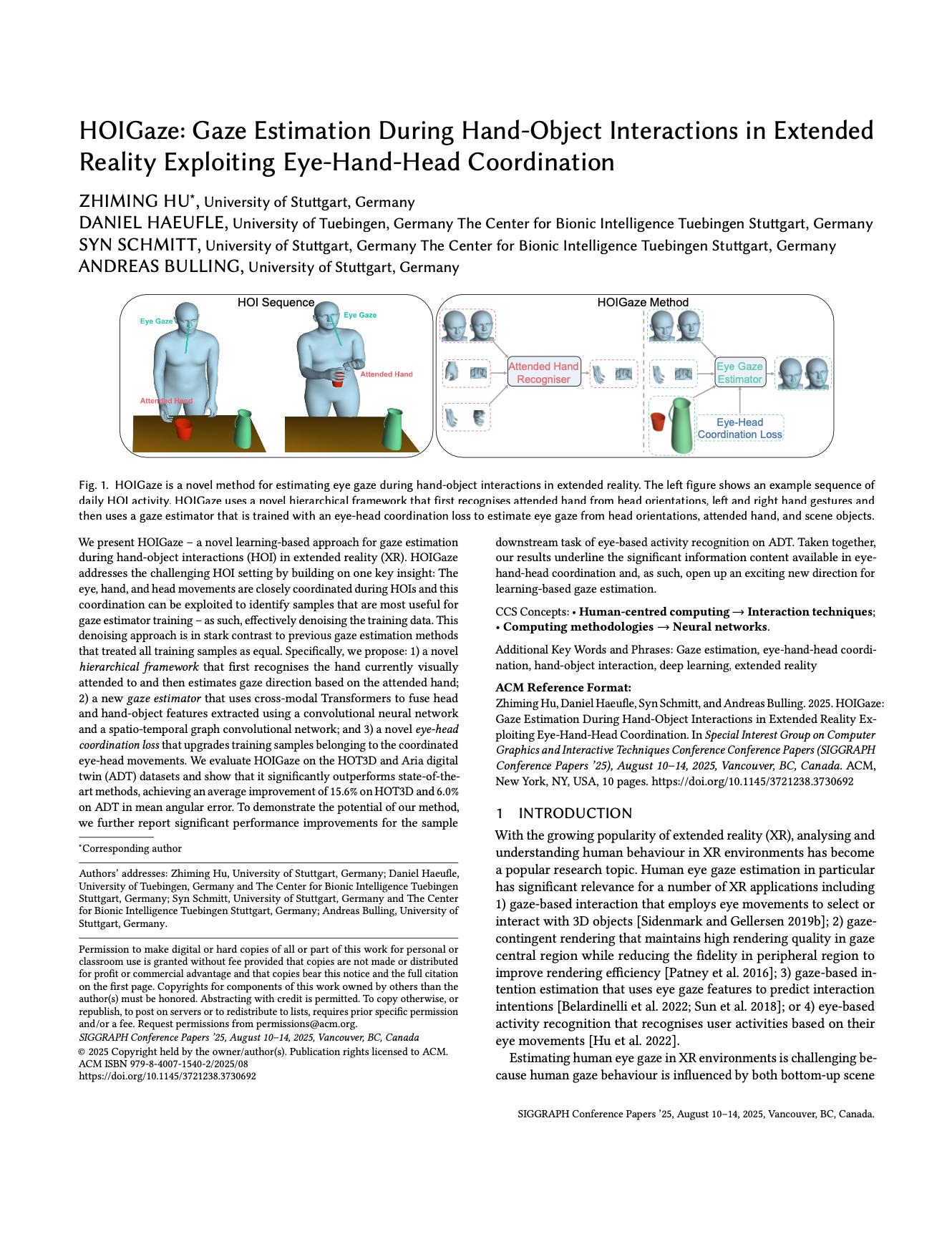 HOIGaze: Gaze Estimation During Hand-Object Interactions in Extended Reality Exploiting Eye-Hand-Head Coordination