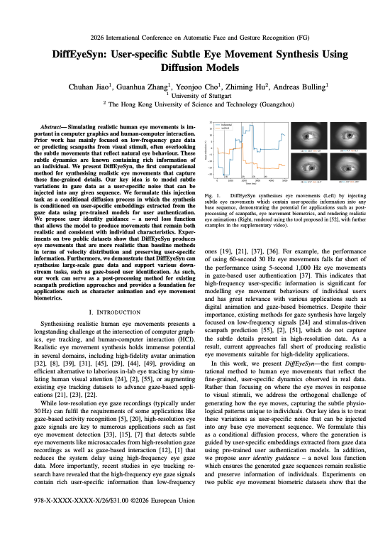 DiffEyeSyn: User-specific Subtle Eye Movement Synthesis Using Diffusion Models