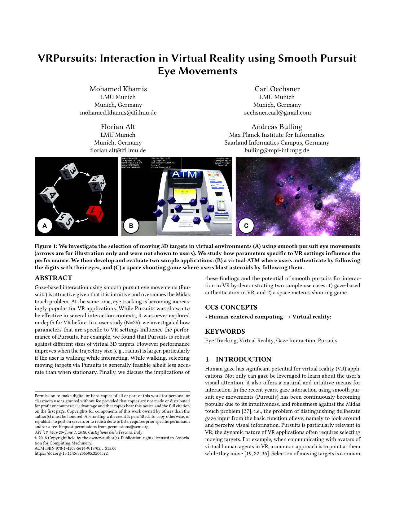 VRPursuits: Interaction in Virtual Reality using Smooth Pursuit Eye Movements