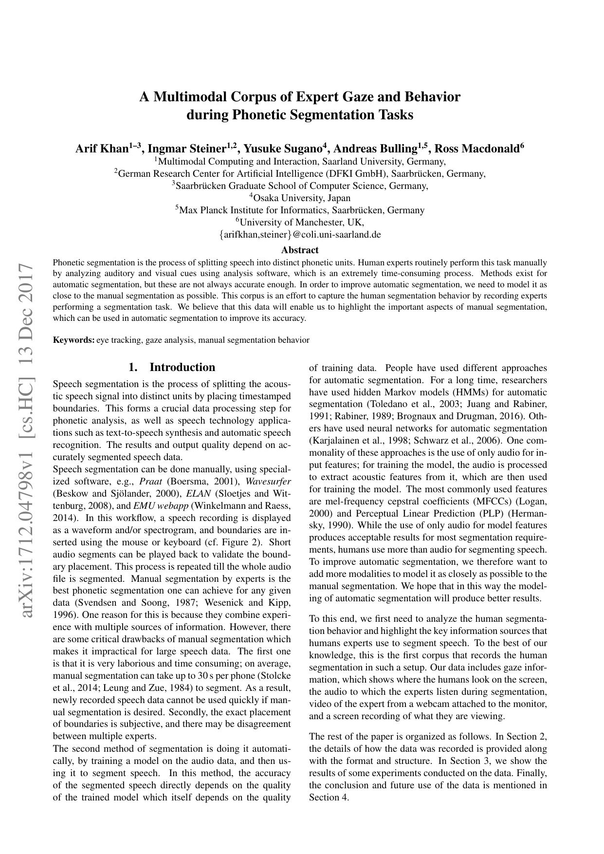 A Multimodal Corpus of Expert Gaze and Behavior during Phonetic Segmentation Tasks