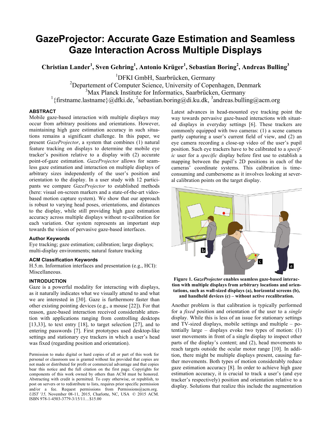 GazeProjector: Accurate Gaze Estimation and Seamless Gaze Interaction Across Multiple Displays