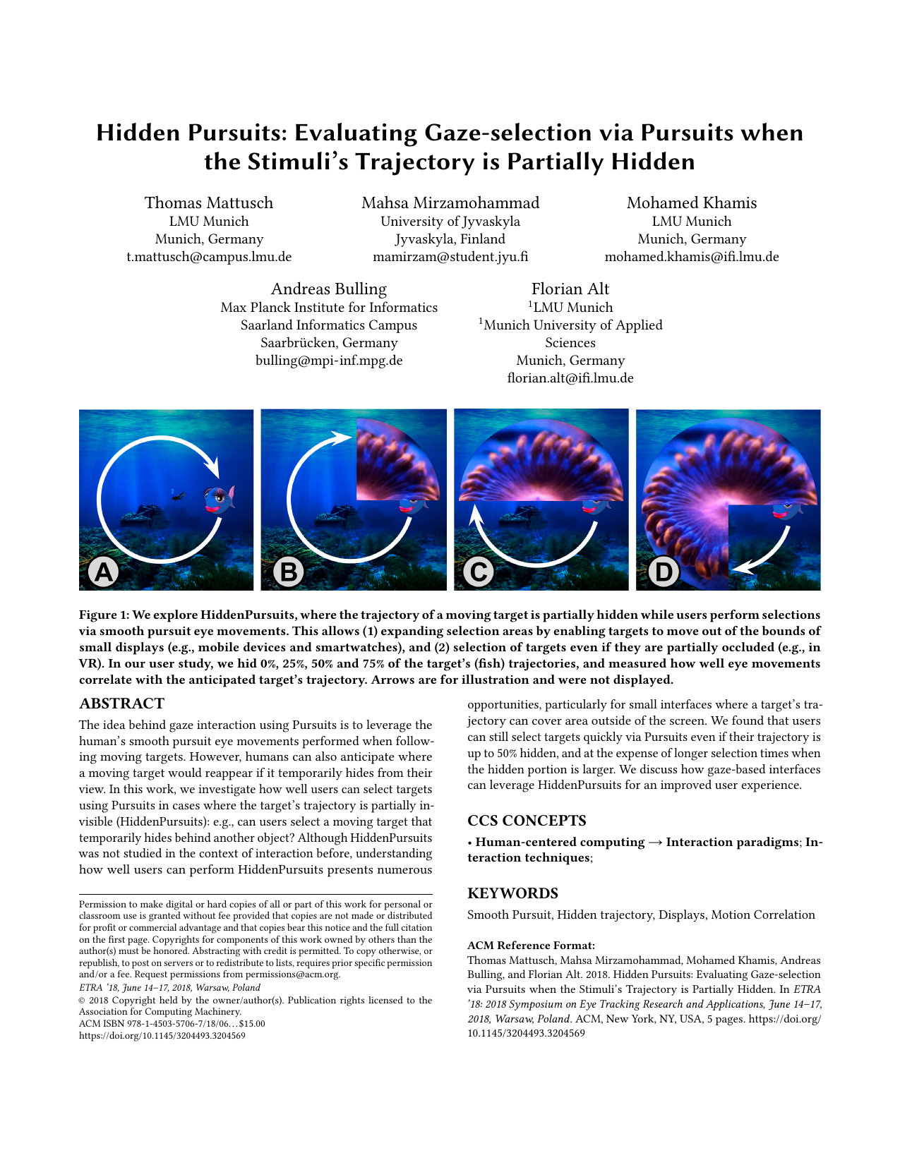 Hidden Pursuits: Evaluating Gaze-selection via Pursuits when the Stimulus Trajectory is Partially Hidden