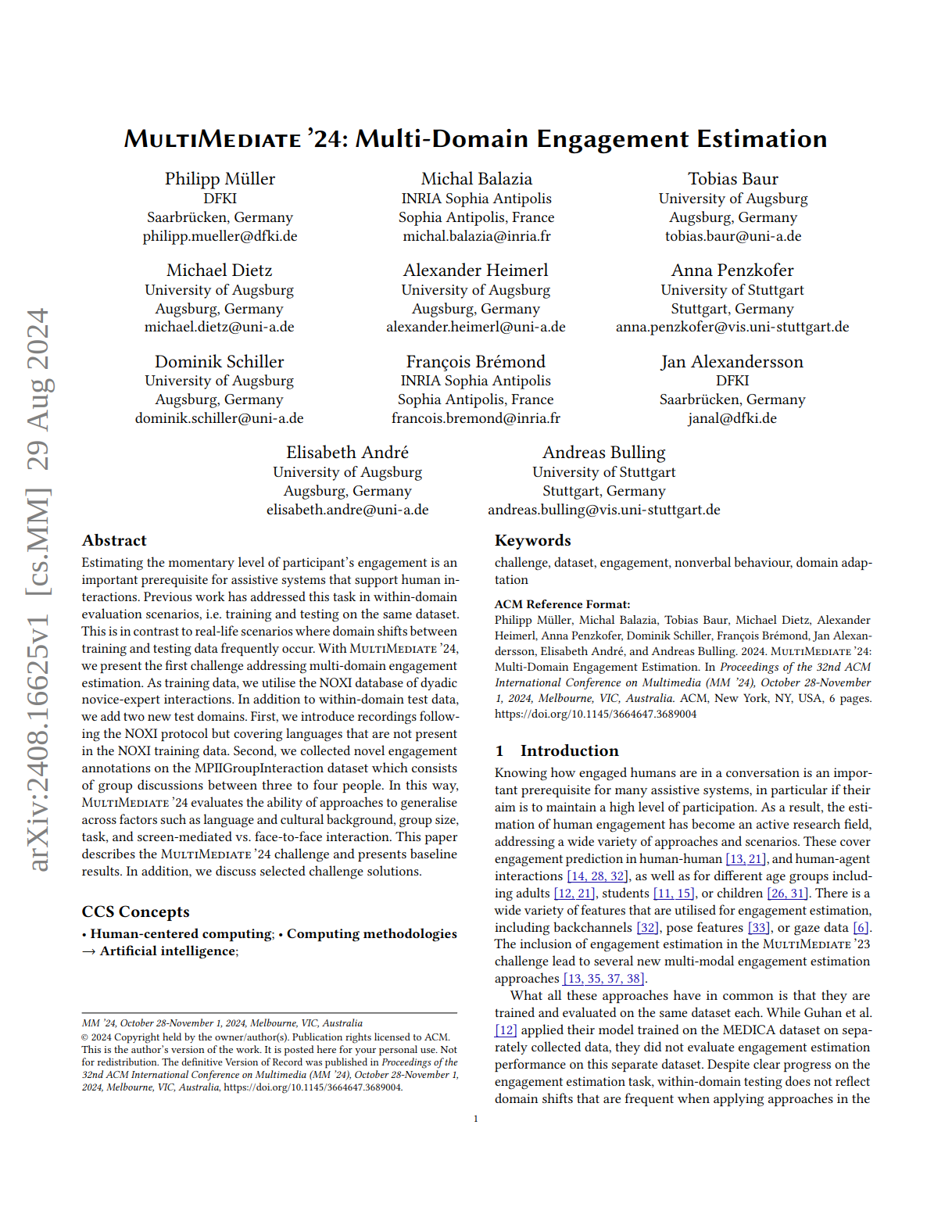 MultiMediate’24: Multi-Domain Engagement Estimation