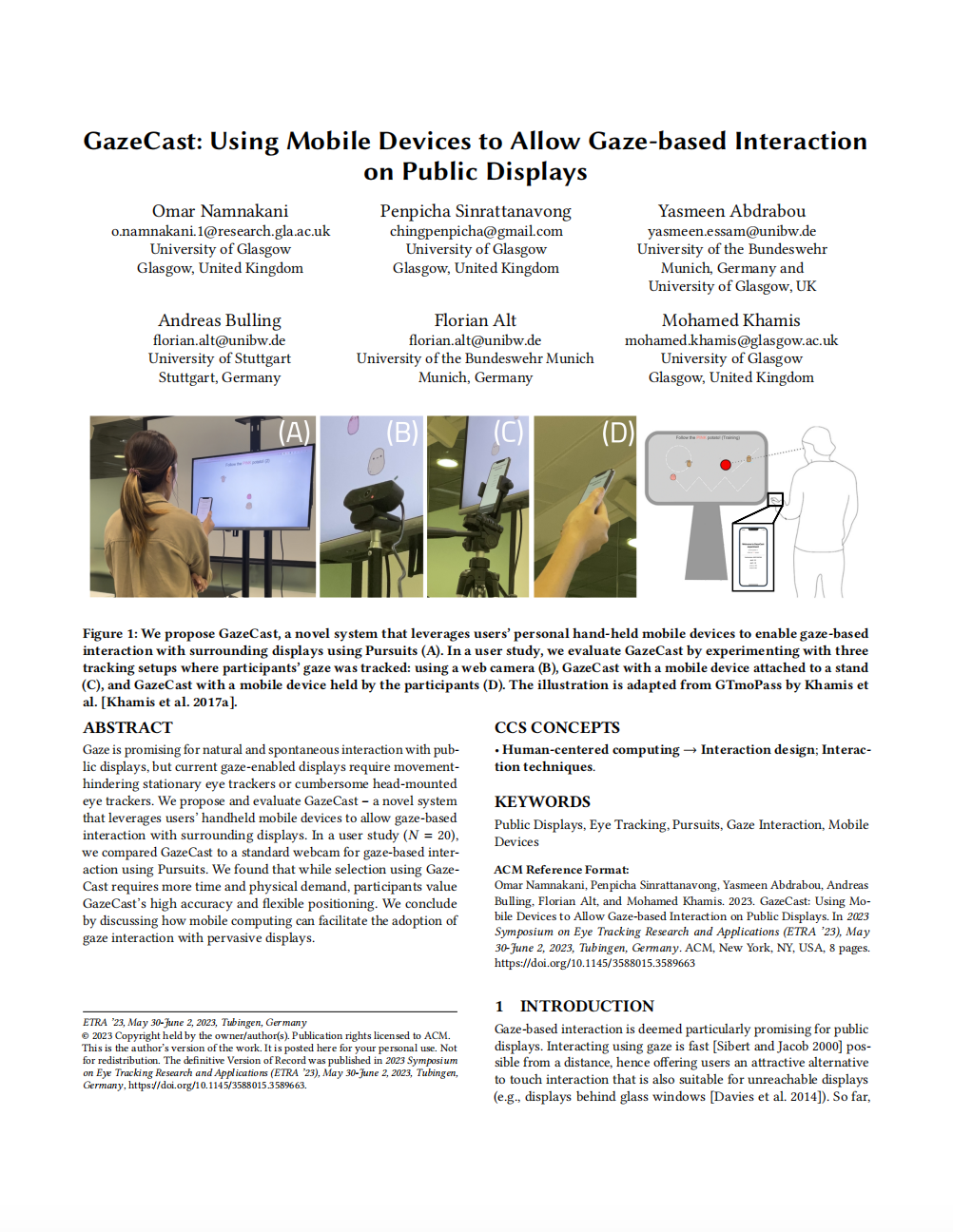 GazeCast: Using Mobile Devices to Allow Gaze-based Interaction on Public Displays