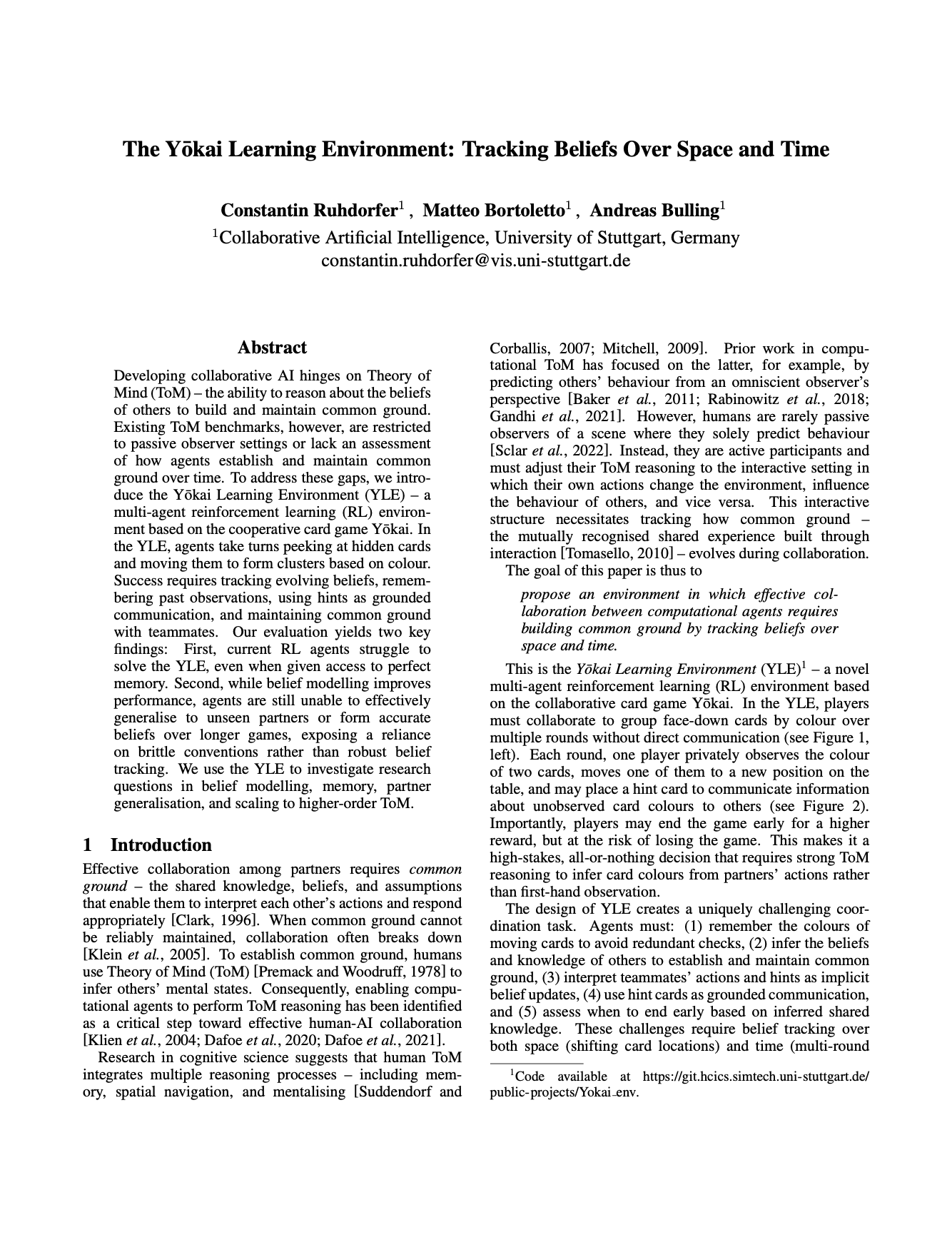 The Yōkai Learning Environment: Tracking Beliefs Over Space and Time