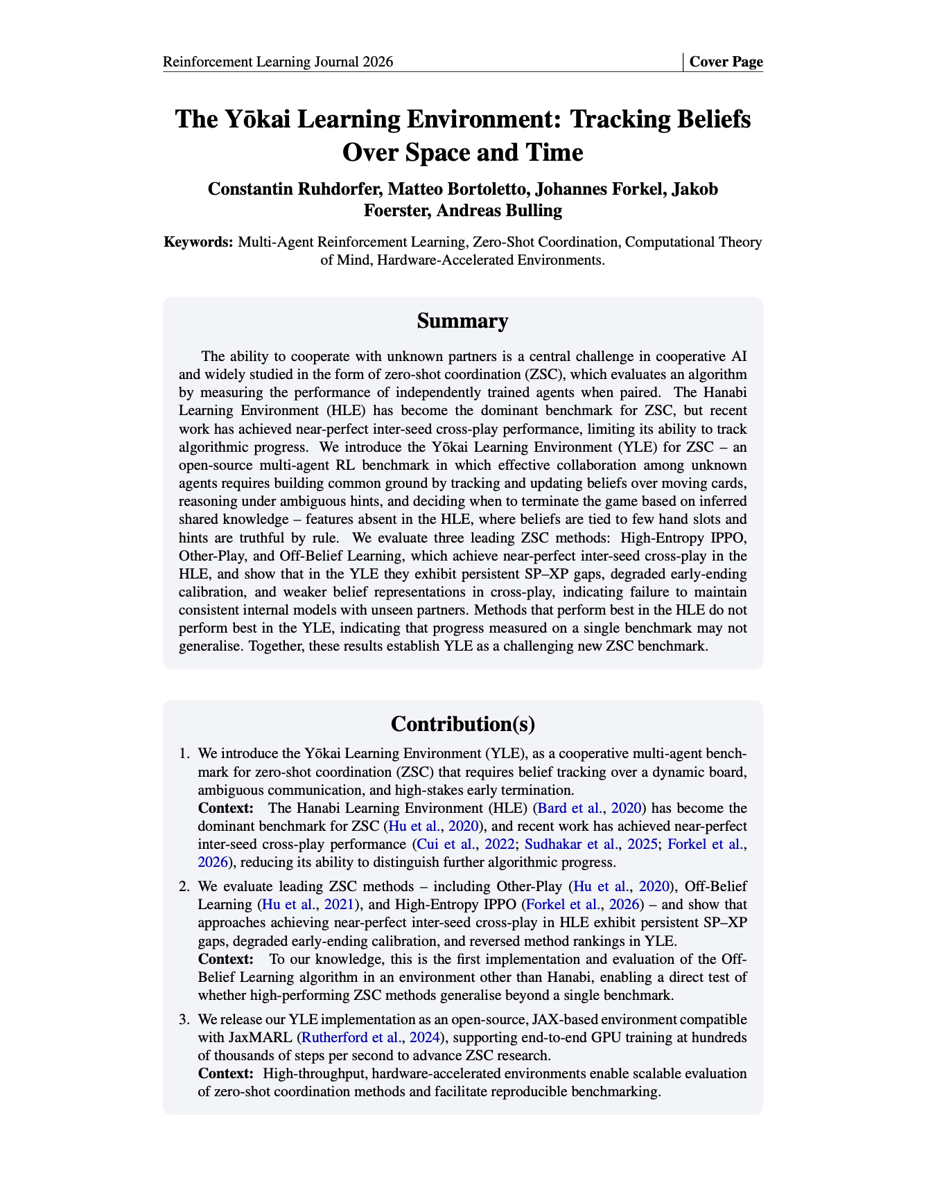 The Yōkai Learning Environment: Tracking Beliefs Over Space and Time