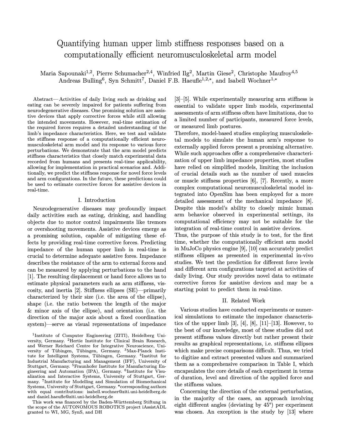 Quantifying Human Upper Limb Stiffness Responses Based on a Computationally Efficient Neuromusculoskeletal Arm Model