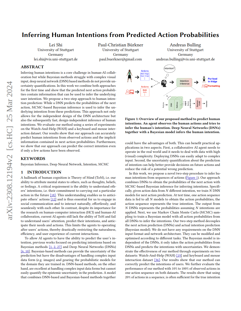 Inferring Human Intentions from Predicted Action Probabilities