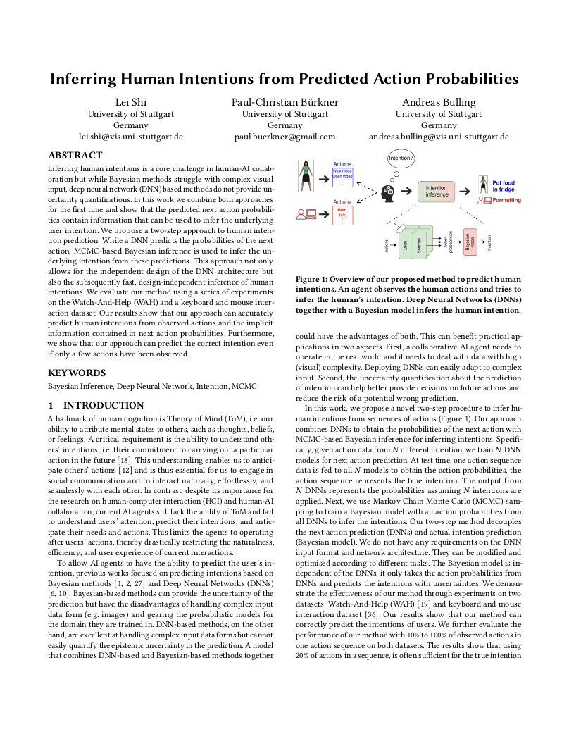 Inferring Human Intentions from Predicted Action Probabilities