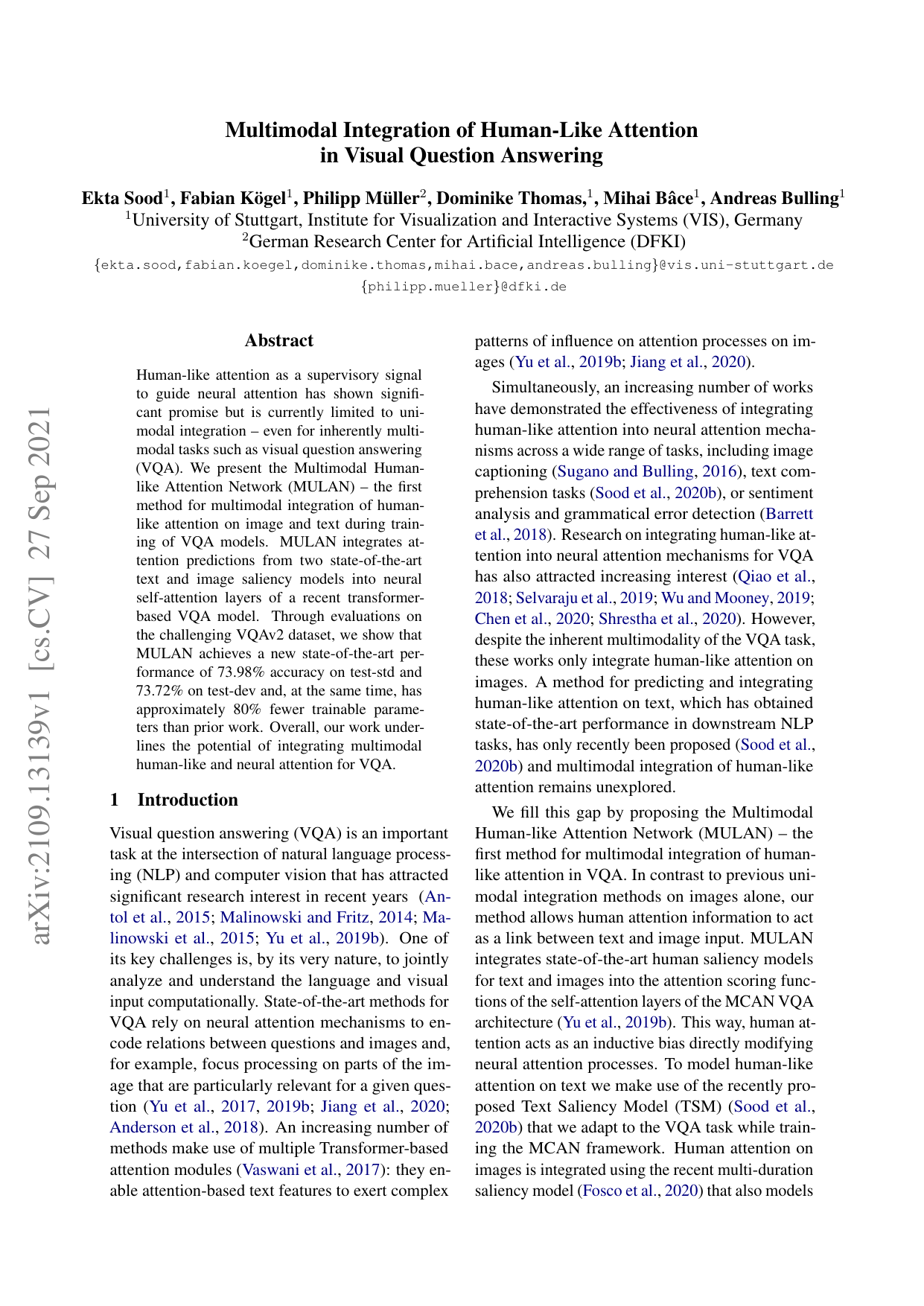 Multimodal Integration of Human-Like Attention in Visual Question Answering