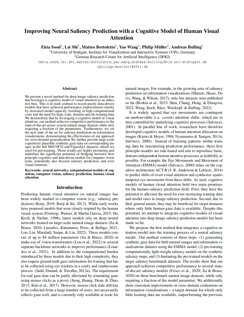 Improving Neural Saliency Prediction with a Cognitive Model of Human Visual Attention