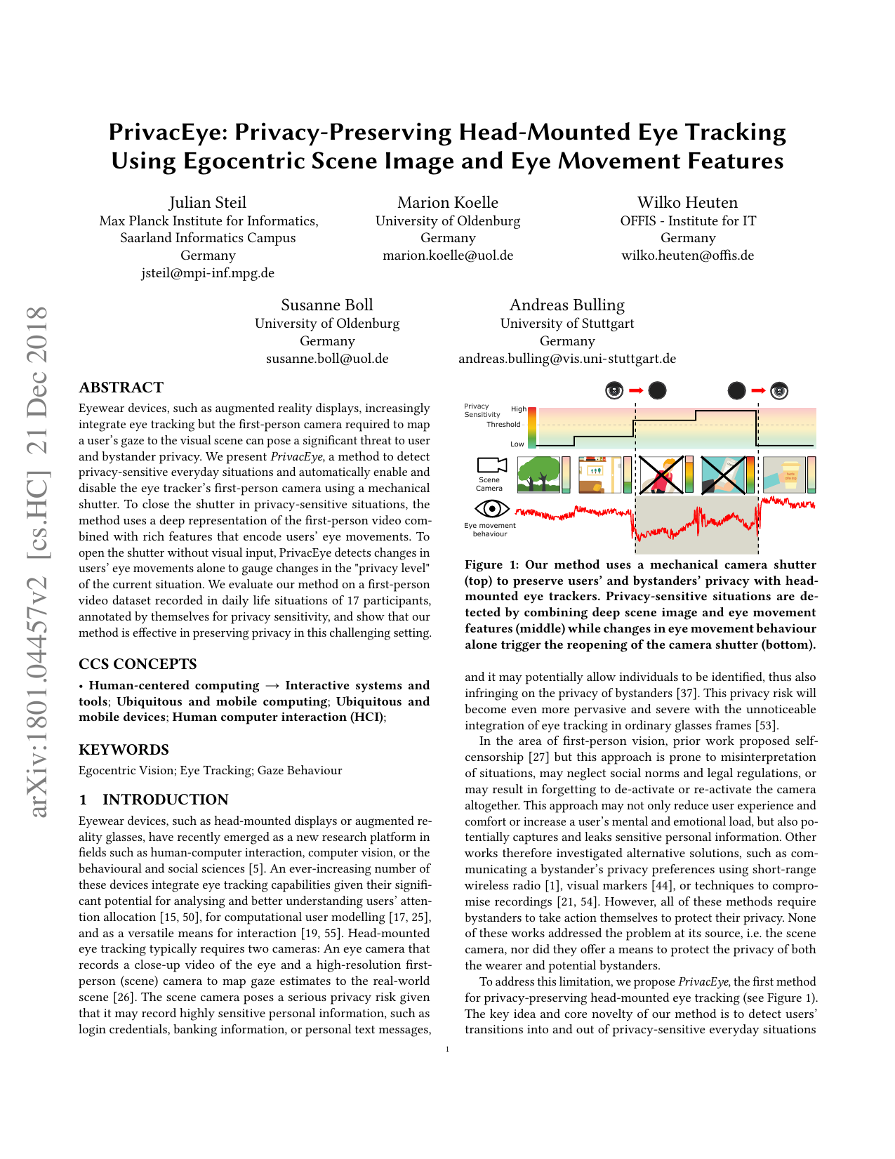 PrivacEye: Privacy-Preserving First-Person Vision Using Image Features and Eye Movement Analysis