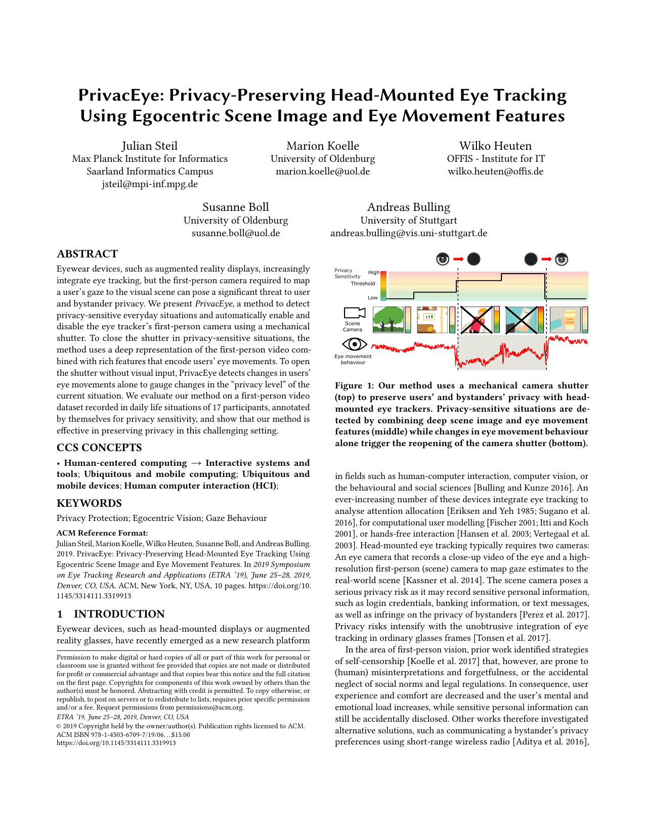 PrivacEye: Privacy-Preserving Head-Mounted Eye Tracking Using Egocentric Scene Image and Eye Movement Features