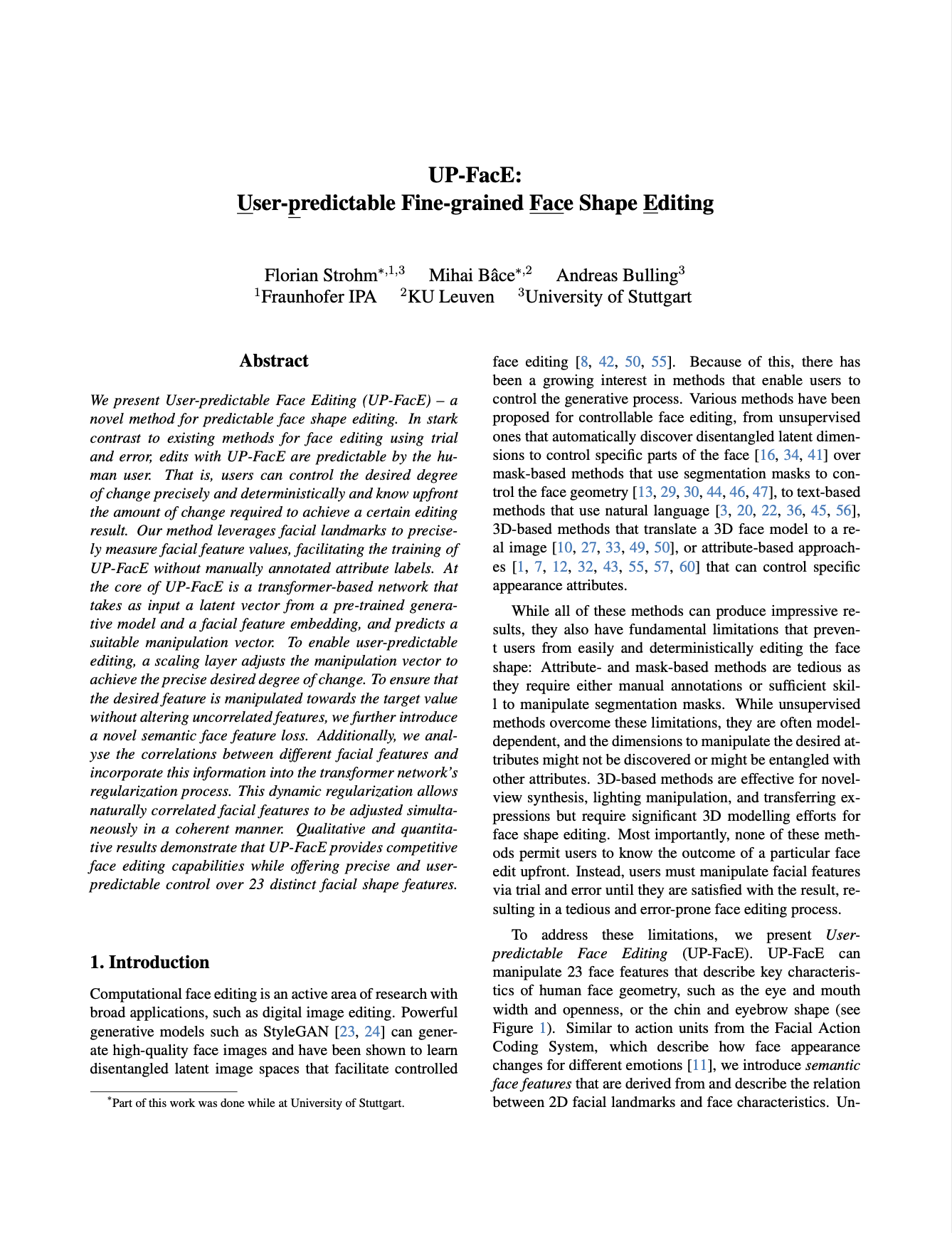 UP-FacE: User-predictable Fine-grained Face Shape Editing