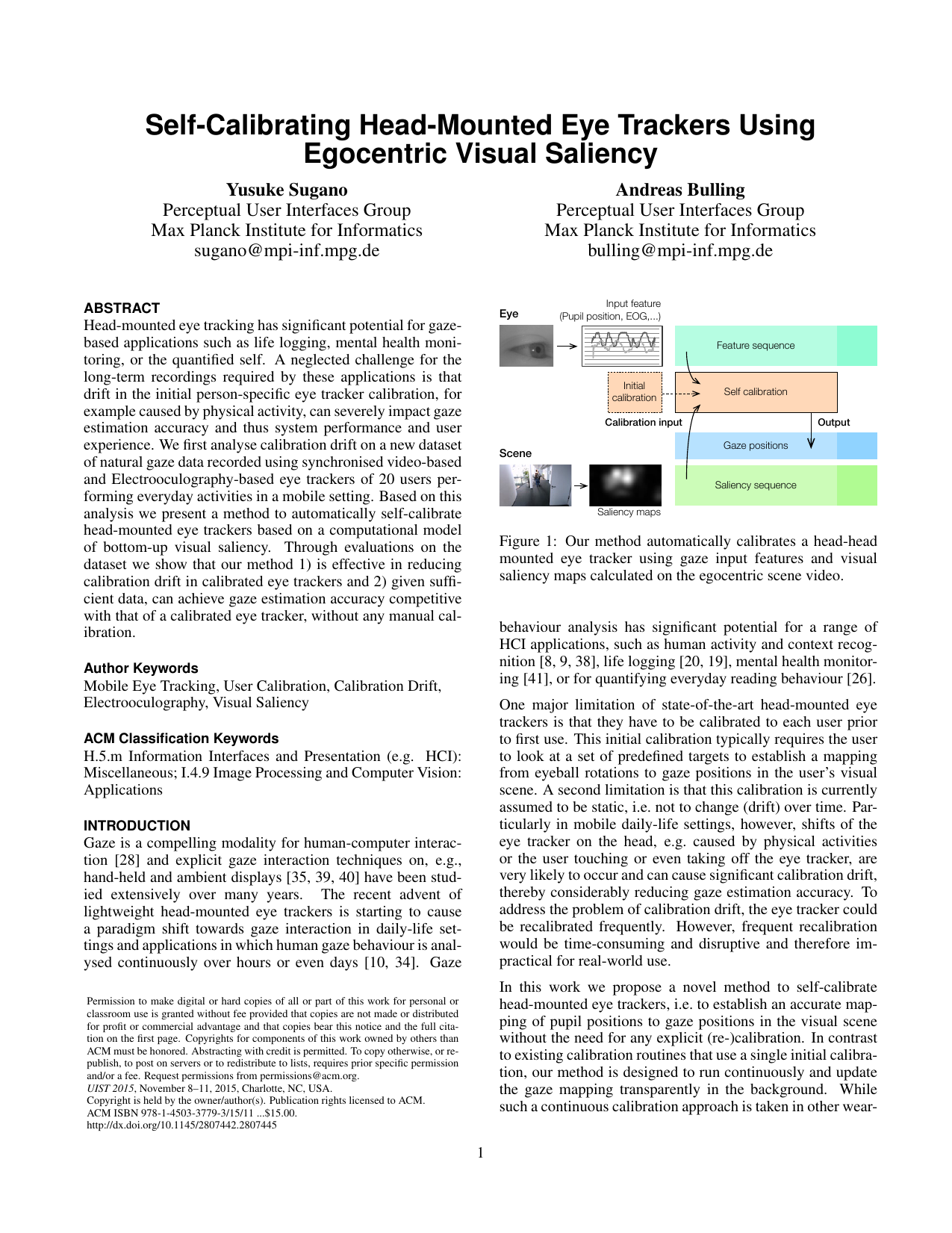 Self-Calibrating Head-Mounted Eye Trackers Using Egocentric Visual Saliency