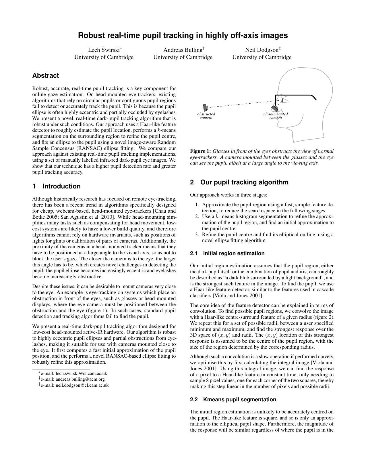 Robust, real-time pupil tracking in highly off-axis images