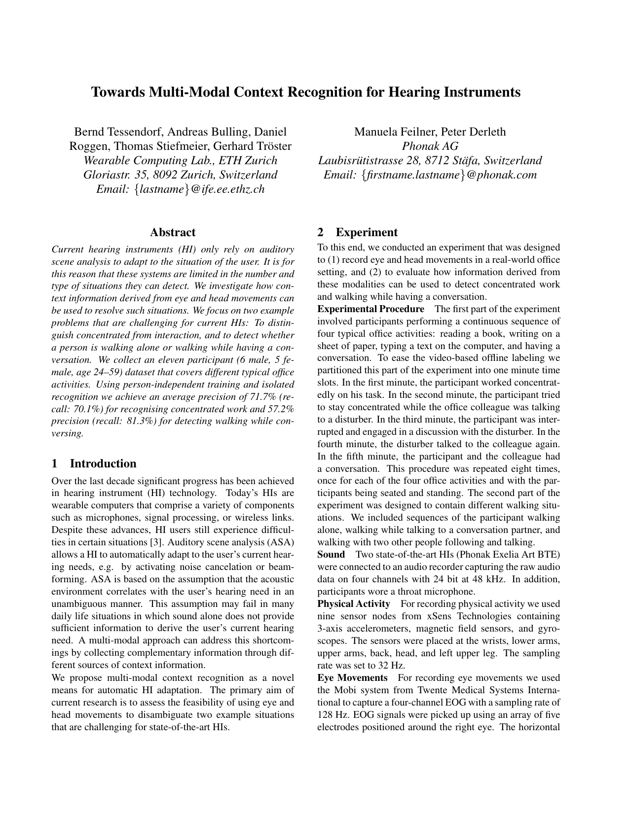 Towards Multi-Modal Context Recognition for Hearing Instruments by Analysing Eye and Head Movements