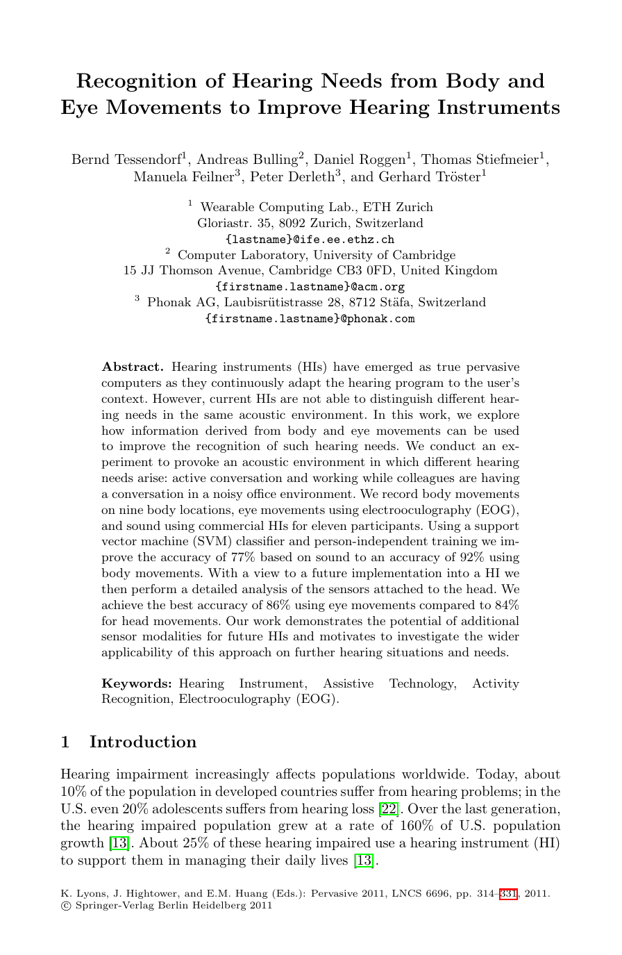 Recognition of Hearing Needs From Body and Eye Movements to Improve Hearing Instruments