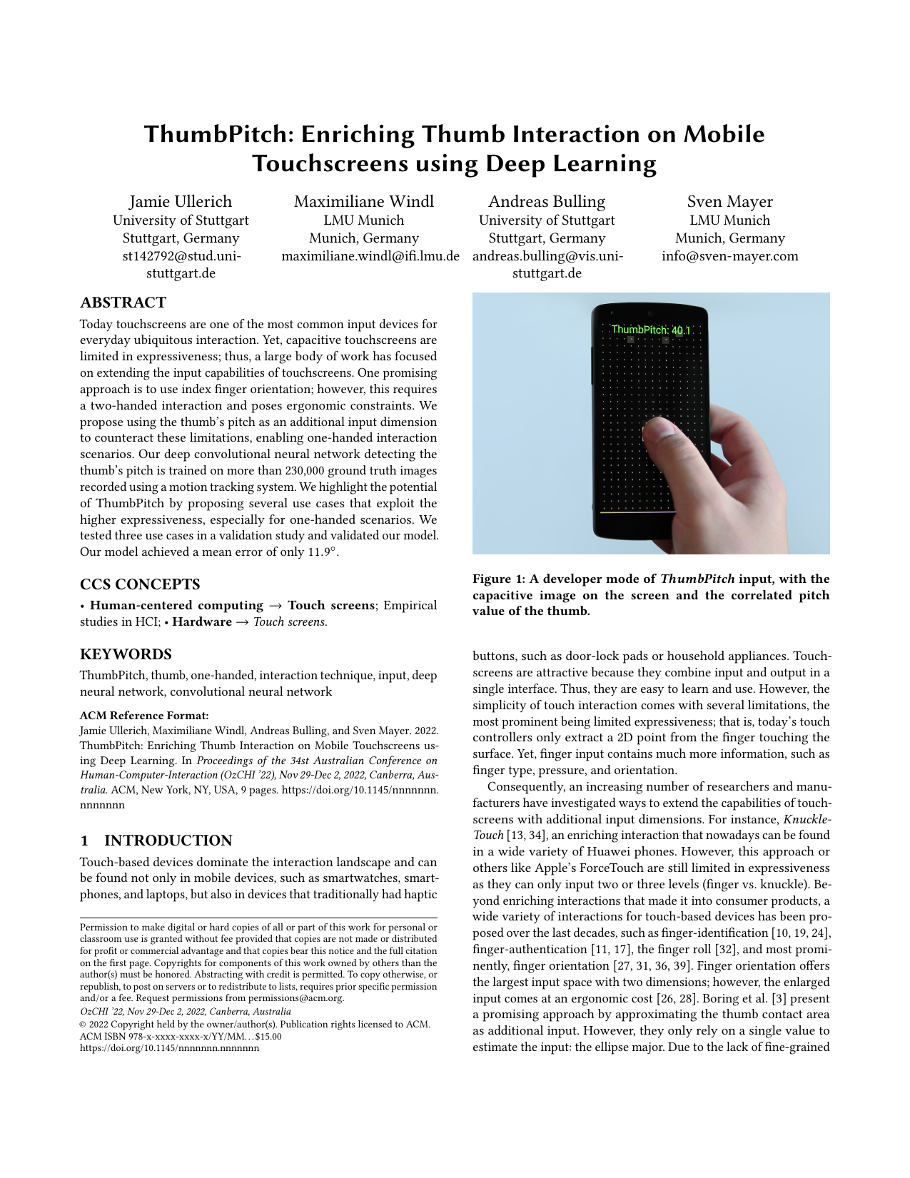 ThumbPitch: Enriching Thumb Interaction on Mobile Touchscreens using Deep Learning