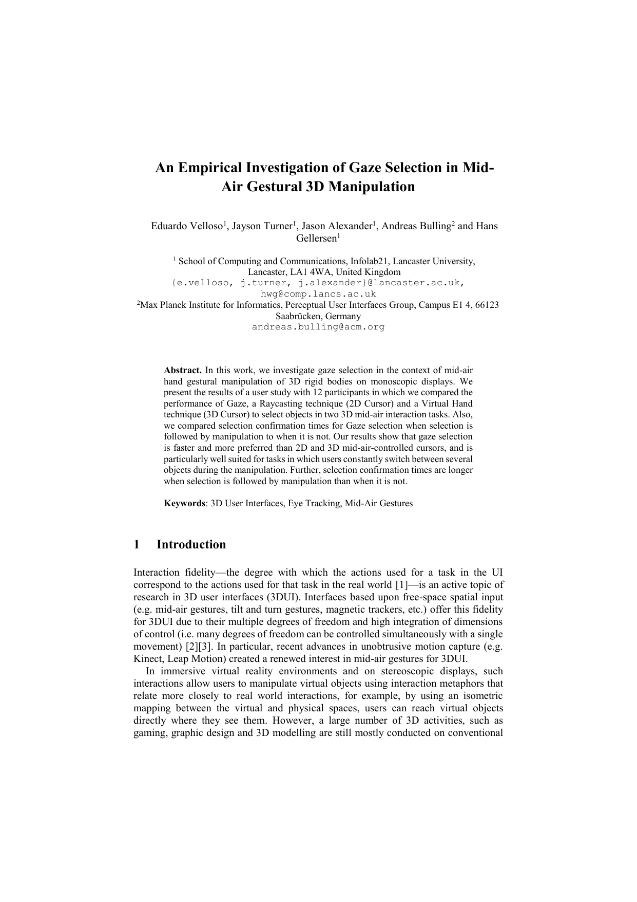 An Empirical Investigation of Gaze Selection in Mid-Air Gestural 3D Manipulation