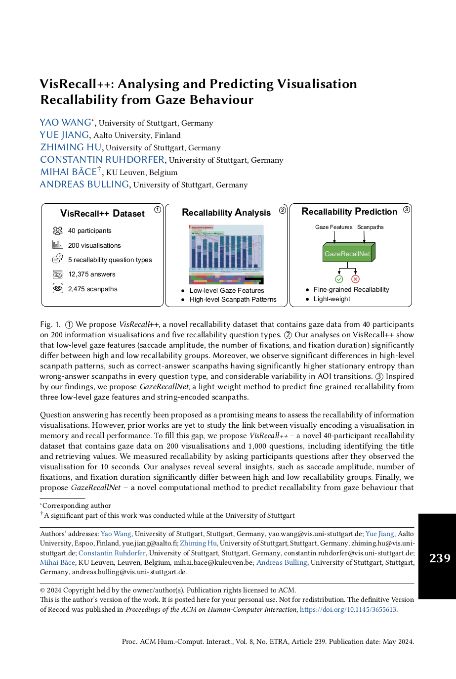 VisRecall++: Analysing and Predicting Visualisation Recallability from Gaze Behaviour