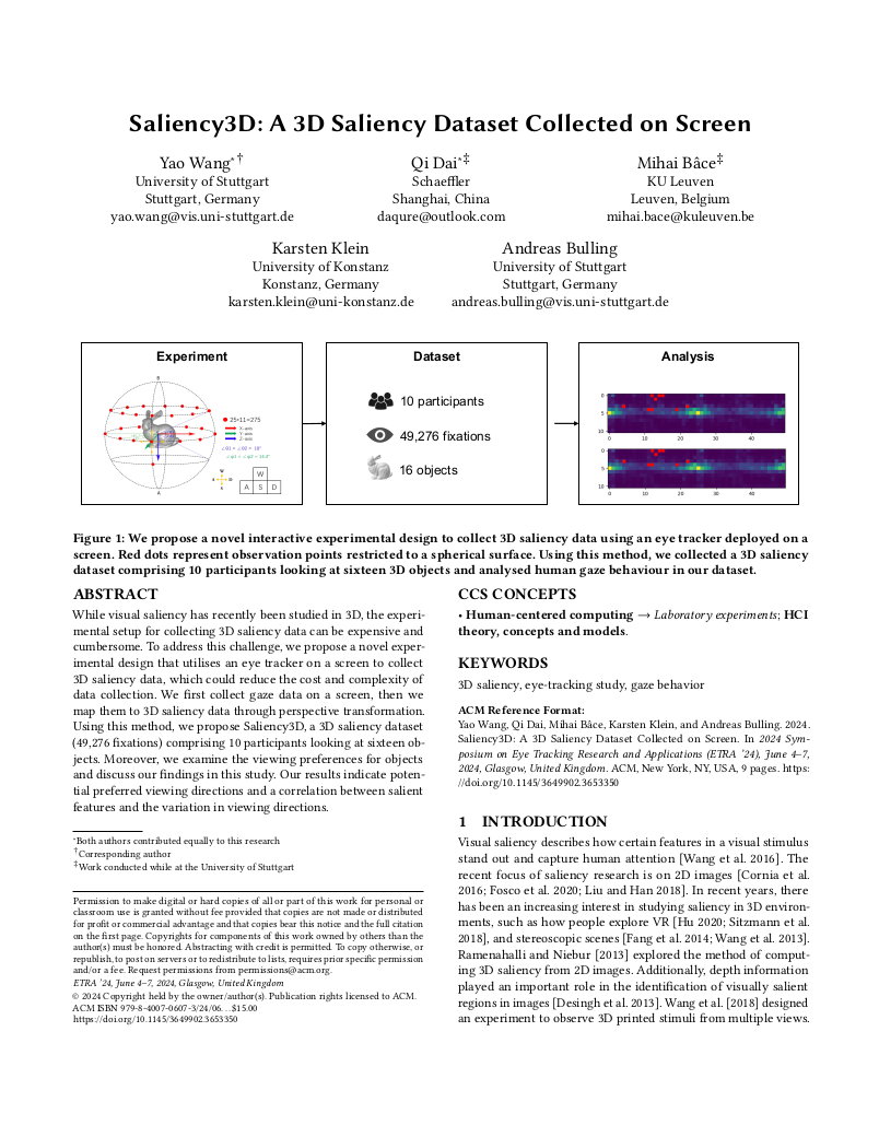 Saliency3D: a 3D Saliency Dataset Collected on Screen