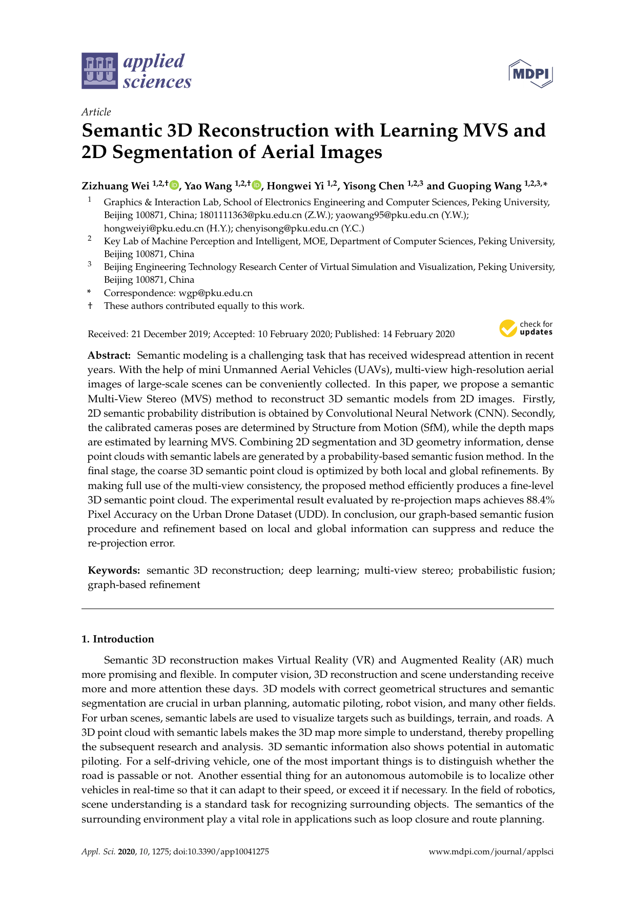 Semantic 3D Reconstruction with Learning MVS and 2D Segmentation of Aerial Images