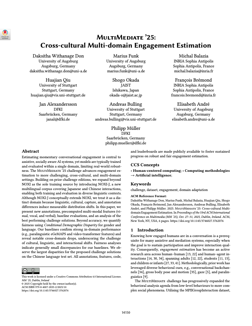 MultiMediate ’25: Cross-cultural Multi-domain Engagement Estimation
