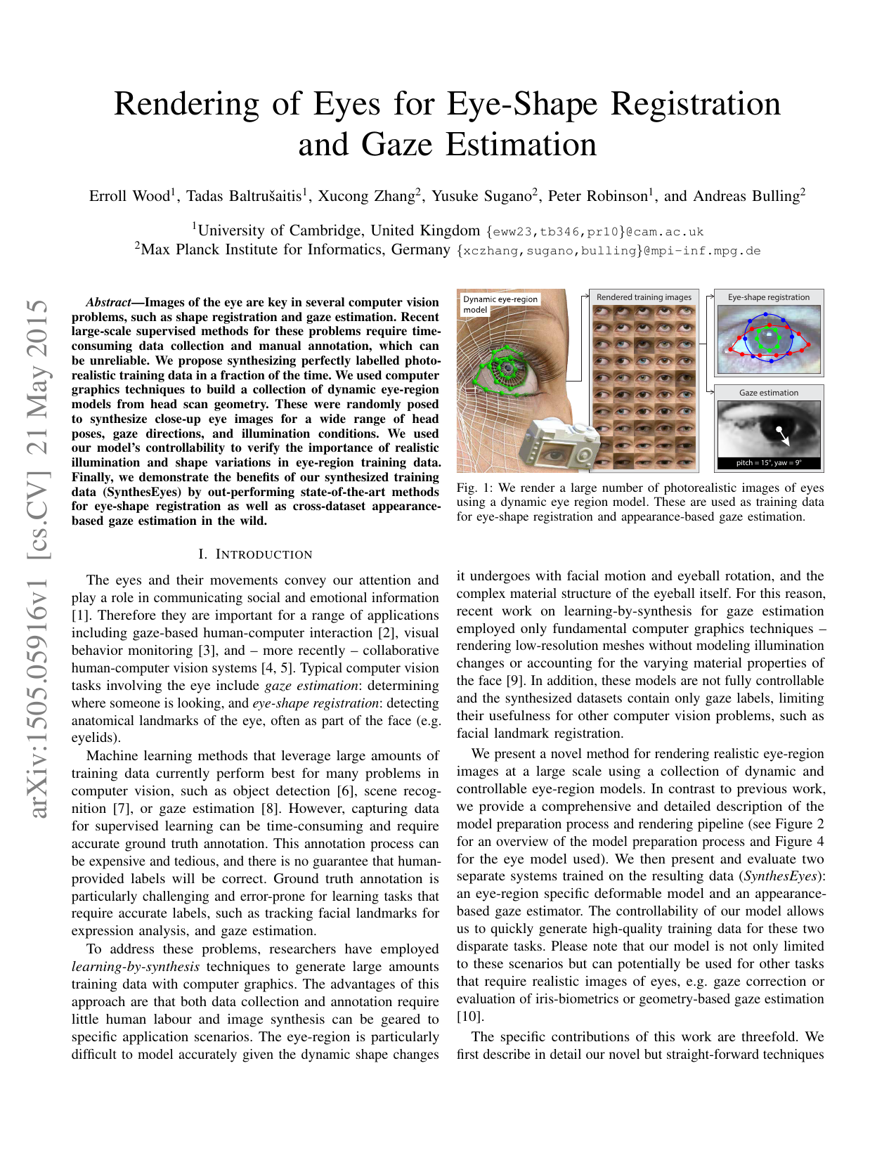 Rendering of Eyes for Eye-Shape Registration and Gaze Estimation