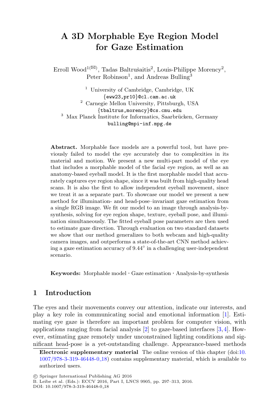 A 3D Morphable Eye Region Model for Gaze Estimation