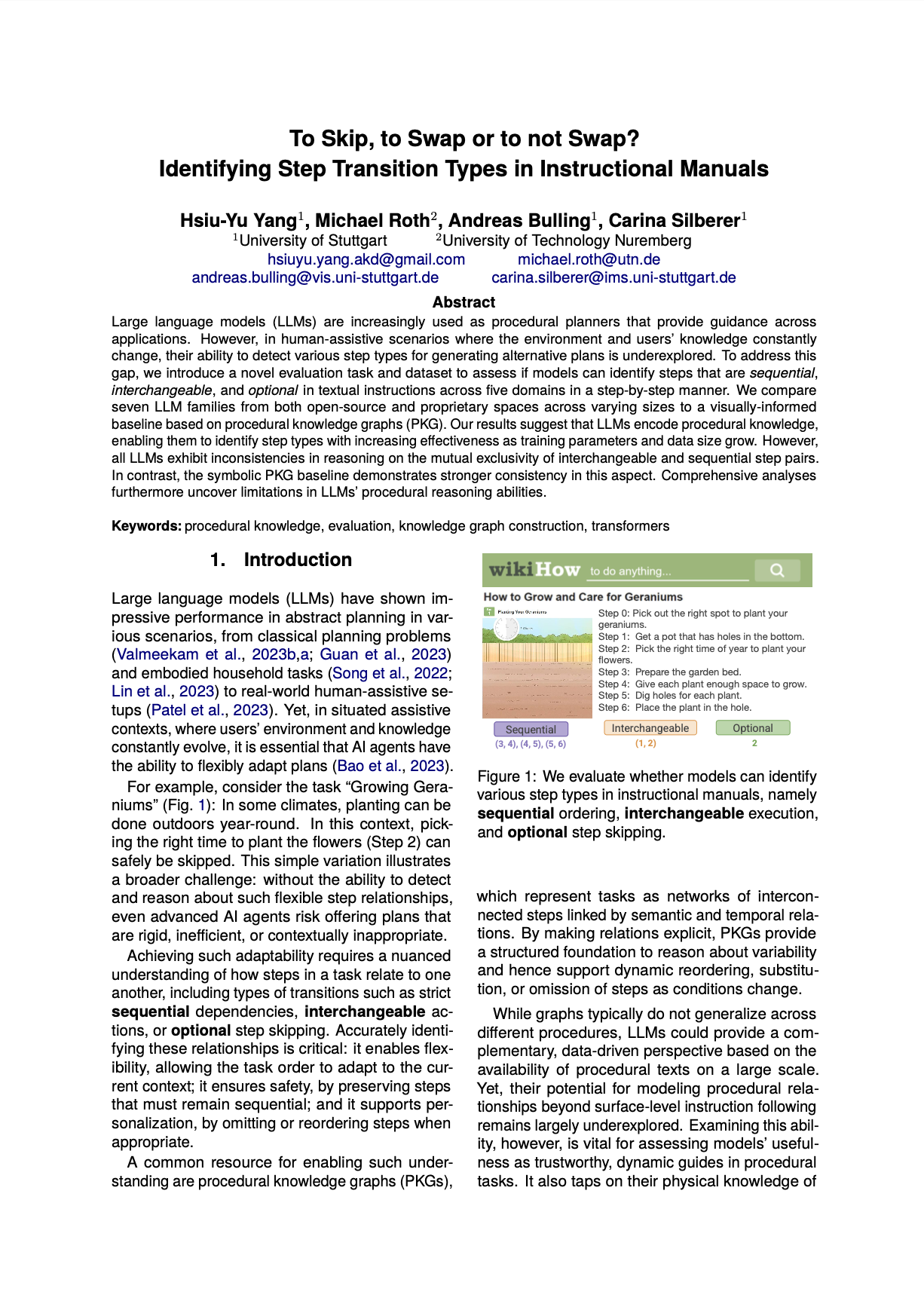 To Skip, to Swap or to not Swap? Identifying Step Transition Types in Instructional Manuals