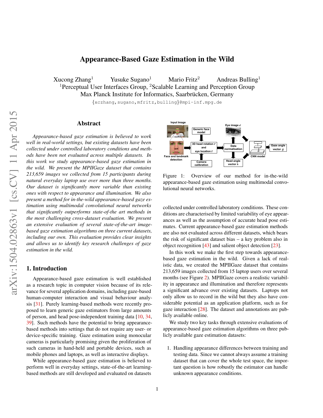 Appearance-Based Gaze Estimation in the Wild