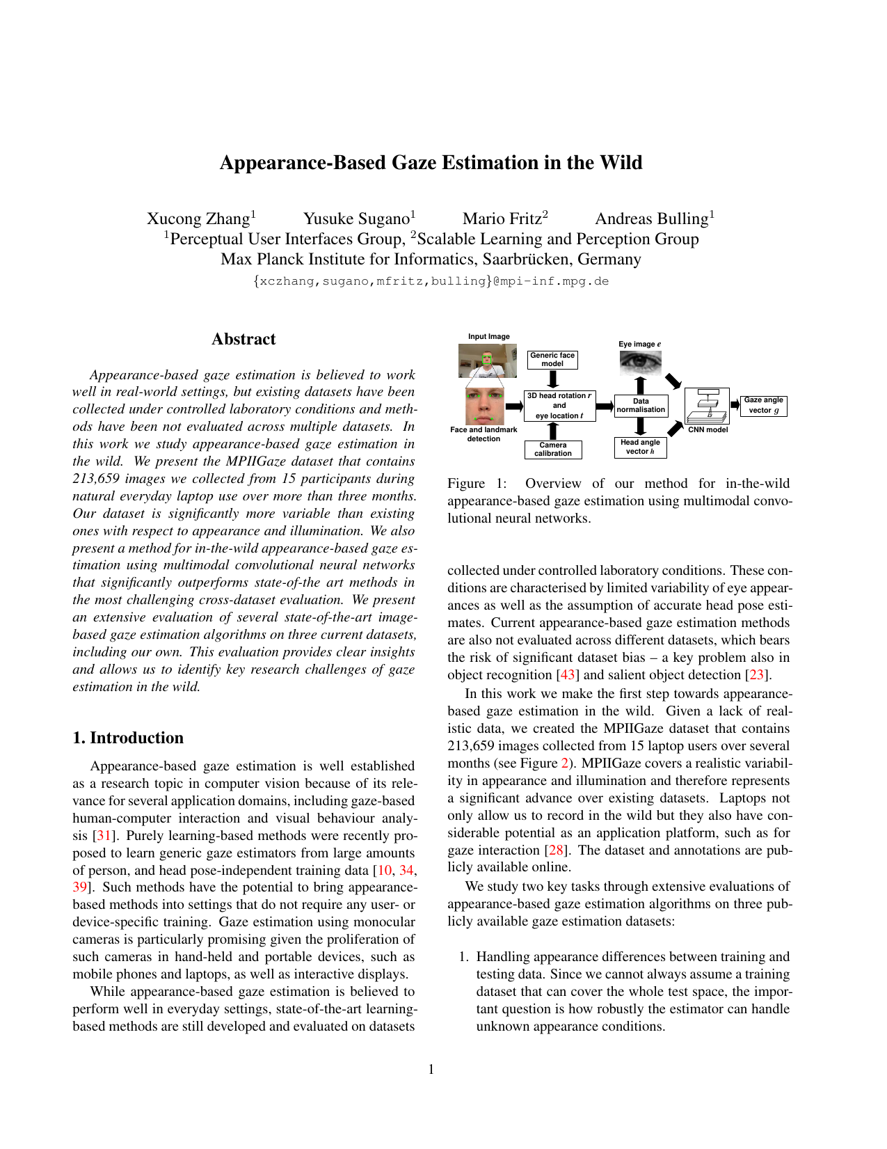 Appearance-based Gaze Estimation in the Wild