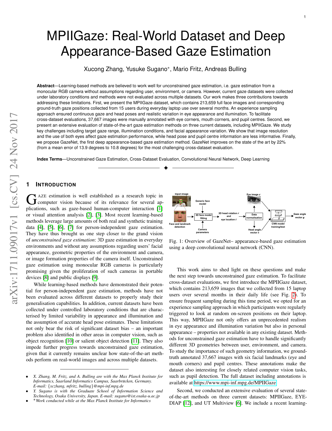 MPIIGaze: Real-World Dataset and Deep Appearance-Based Gaze Estimation