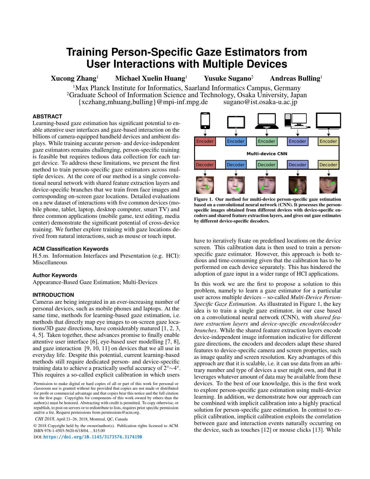 Training Person-Specific Gaze Estimators from Interactions with Multiple Devices