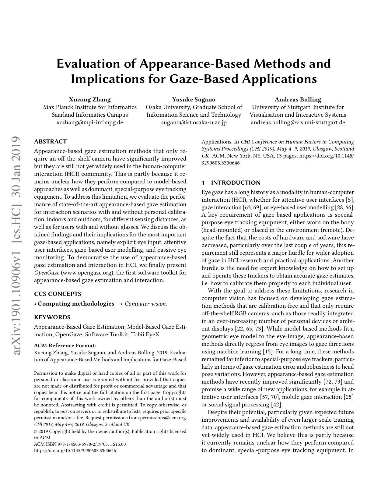 Evaluation of Appearance-Based Methods and Implications for Gaze-Based Applications