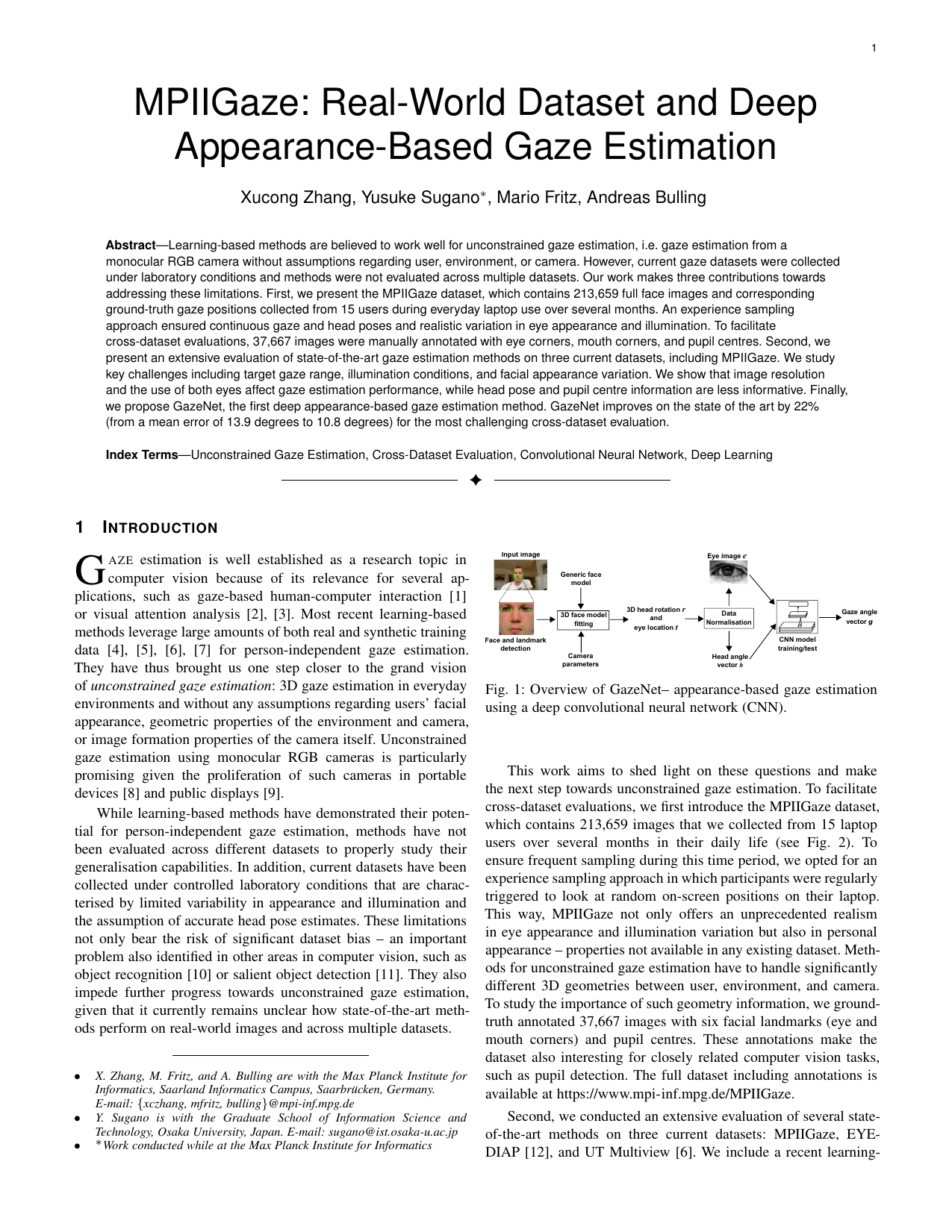 MPIIGaze: Real-World Dataset and Deep Appearance-Based Gaze Estimation